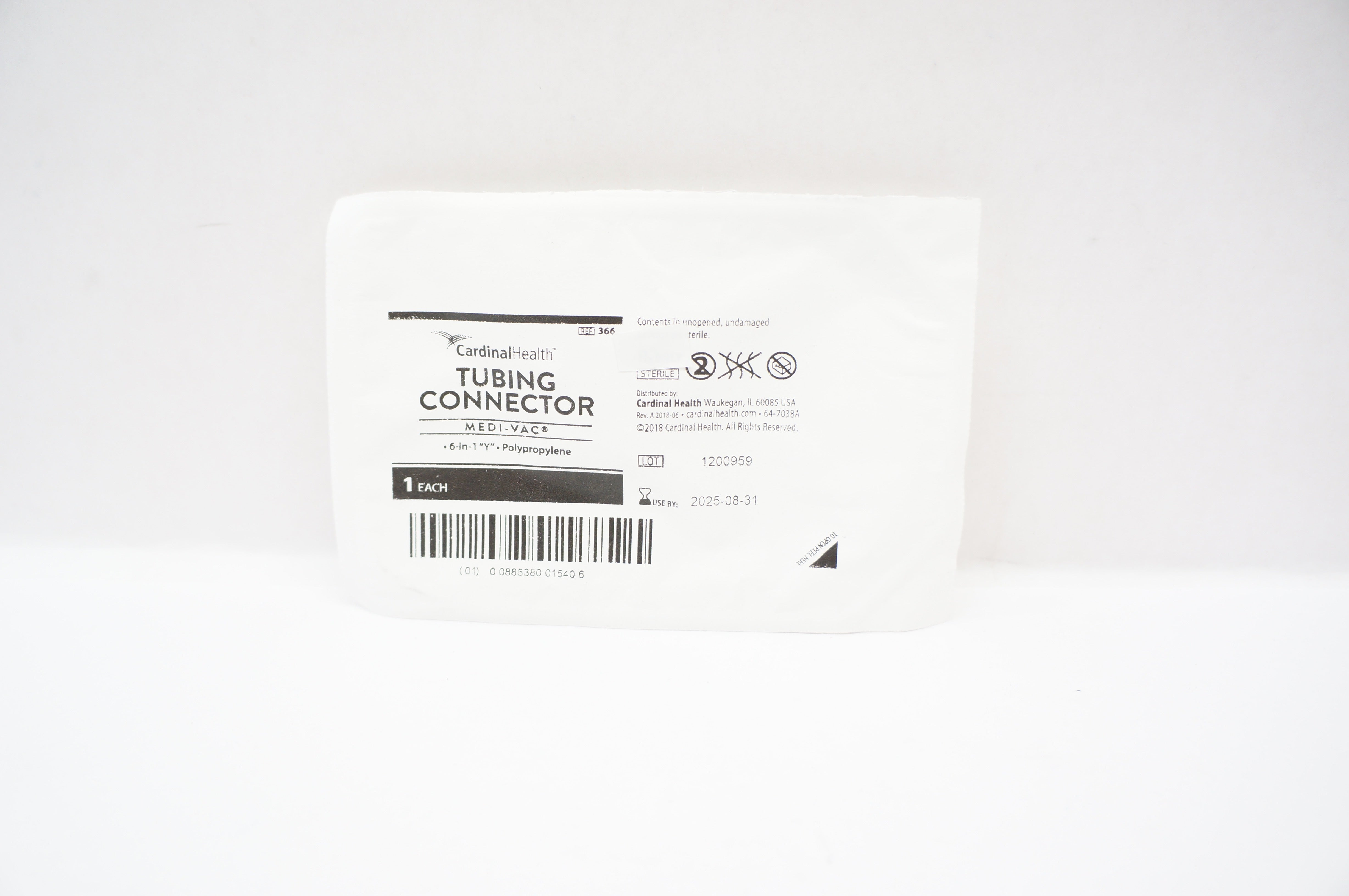 Cardinal Health 366 Medi-Vac Tubing Connector 6 inch1 Y Polypropylene