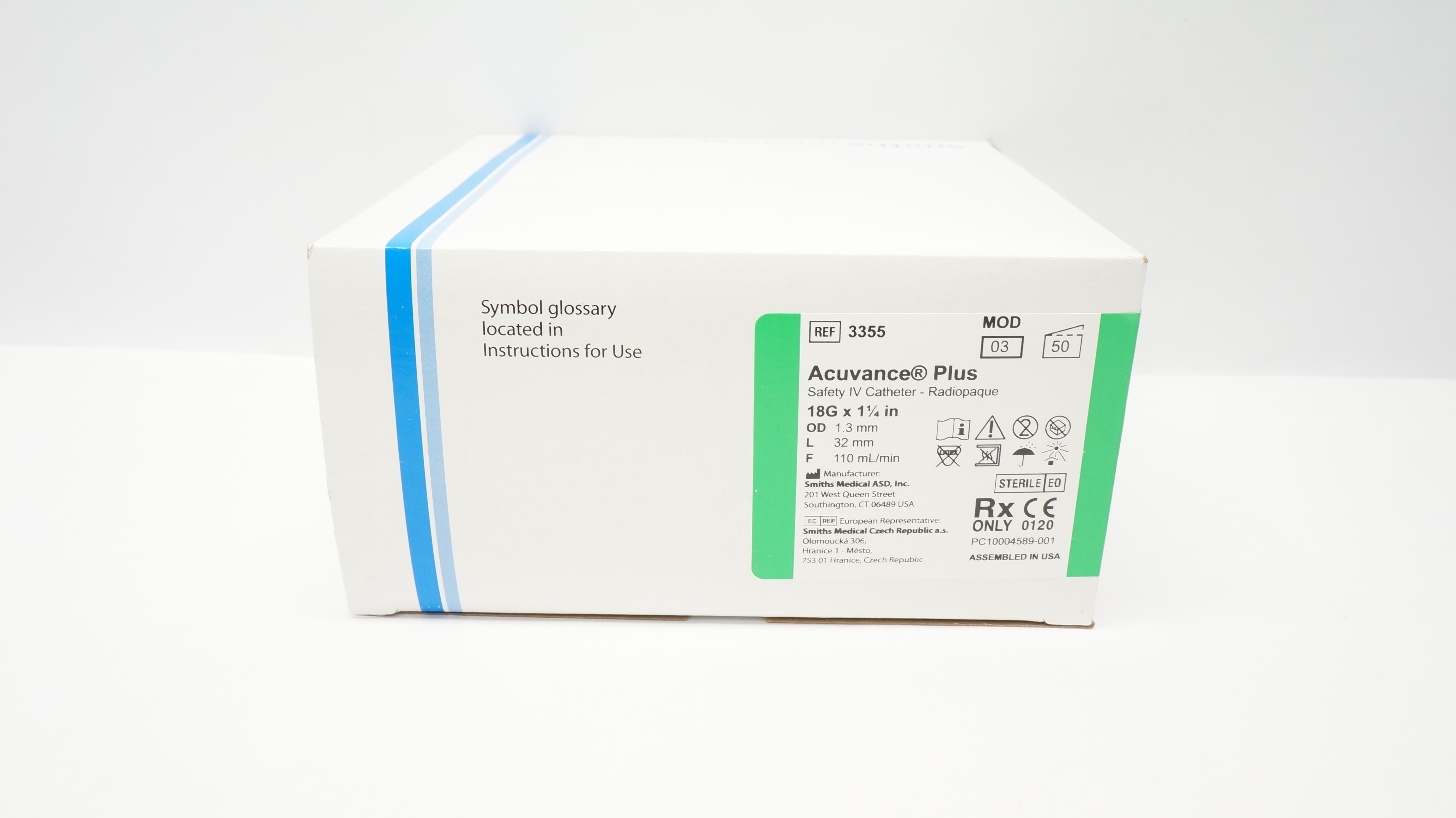 Smiths Medical 3355 Jelco Safety IV Cath. 18G x 1-1/4inch (x) - Box of 50