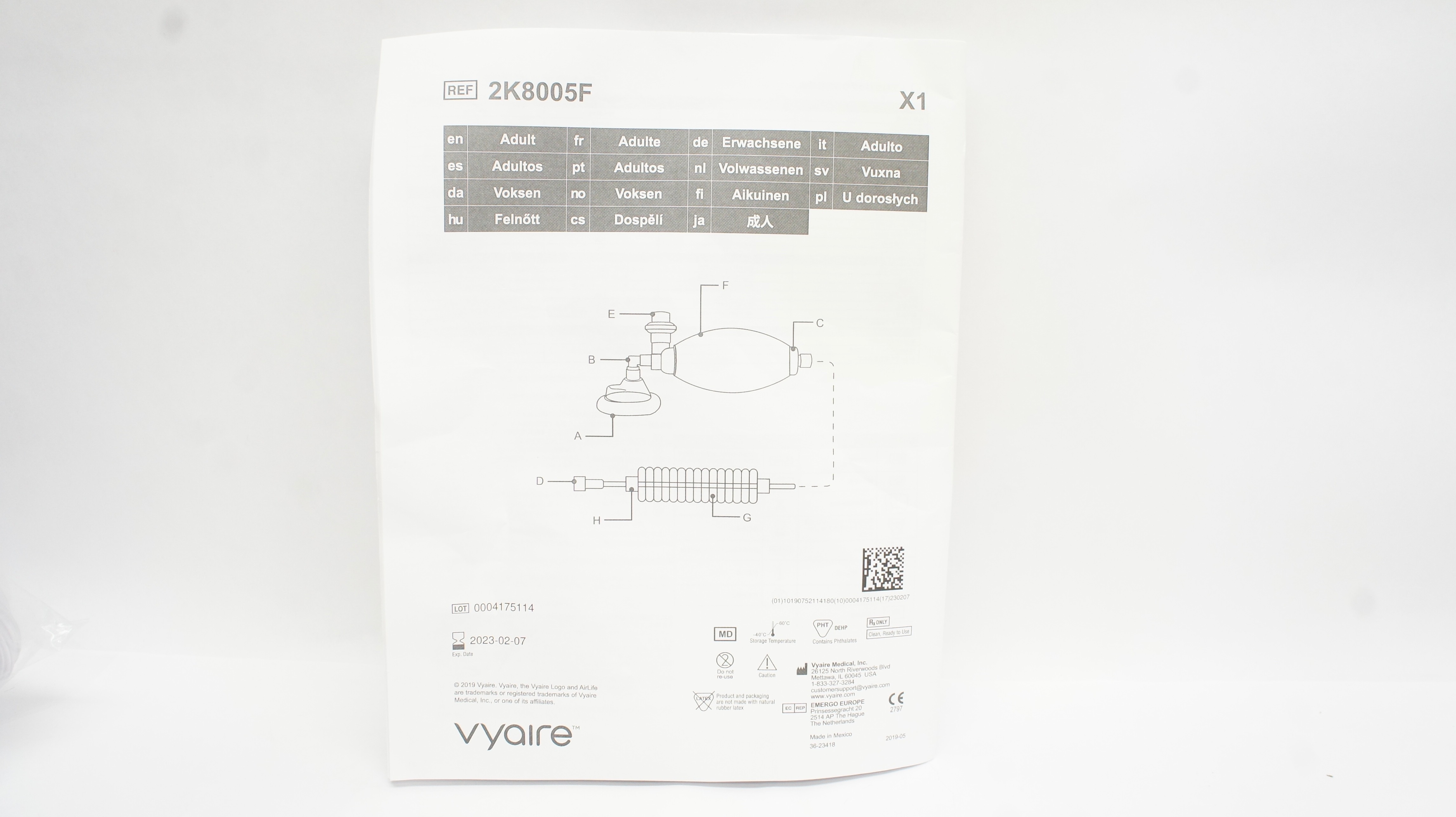 Vyaire 2K8005F Adult Manual Resuscitator (x)