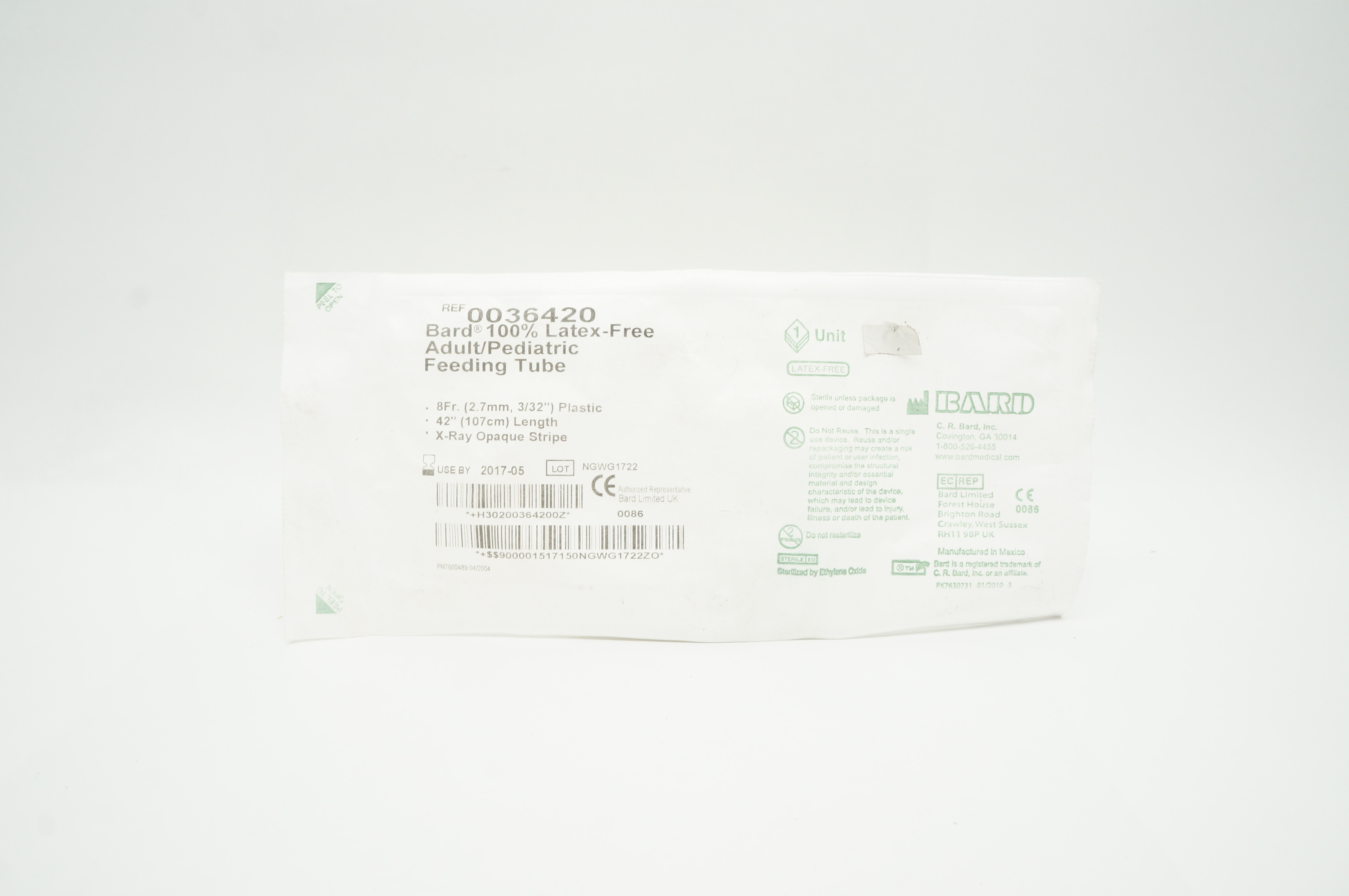 Bard 0036420 Latex-Free Adult/Pediatric Feeding Tube 8Fr. x 42inch (x)