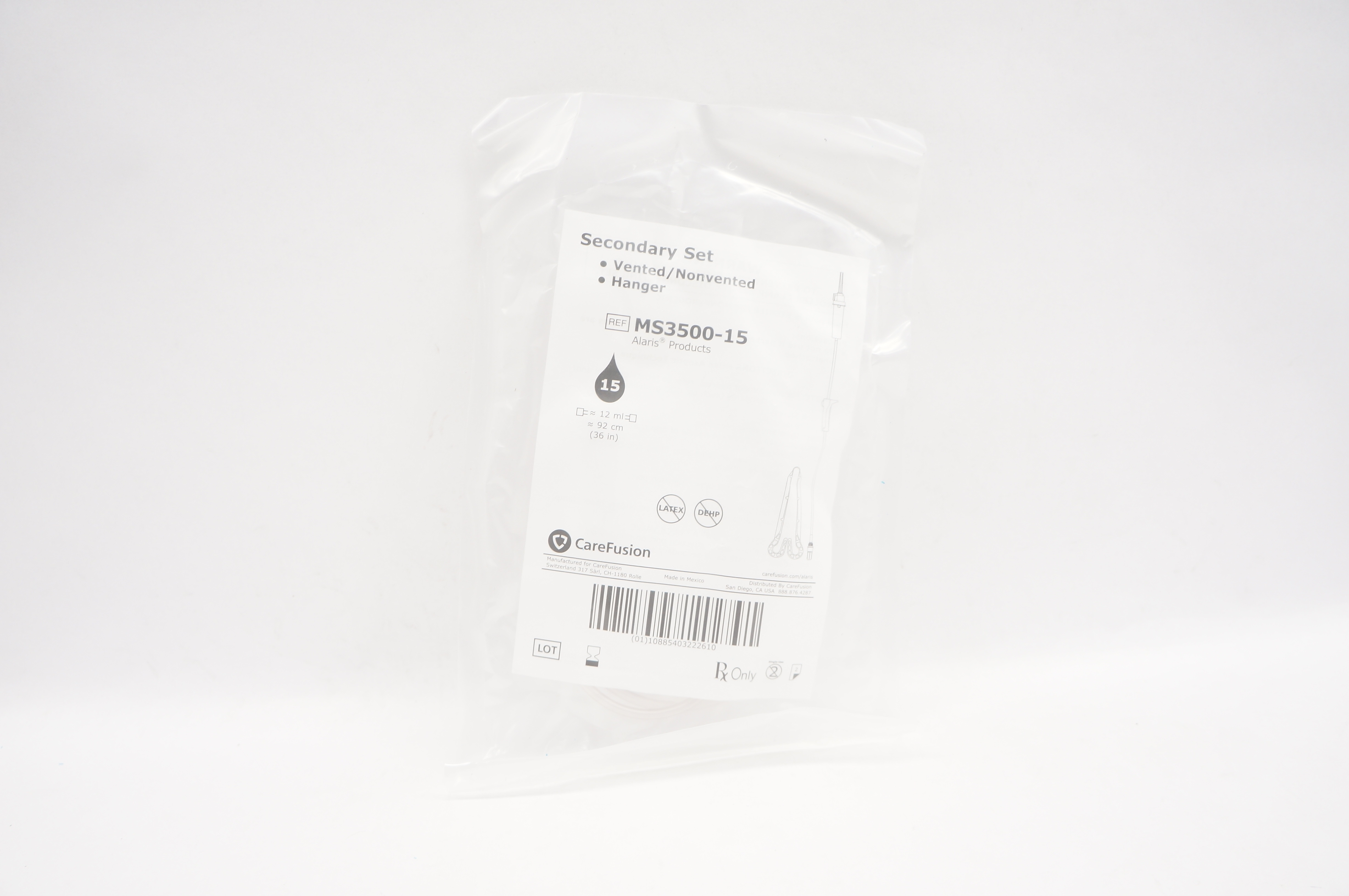 CareFusion MS3500-15 Secondary Set Vented/Nonvented Hanger 15ml (x)