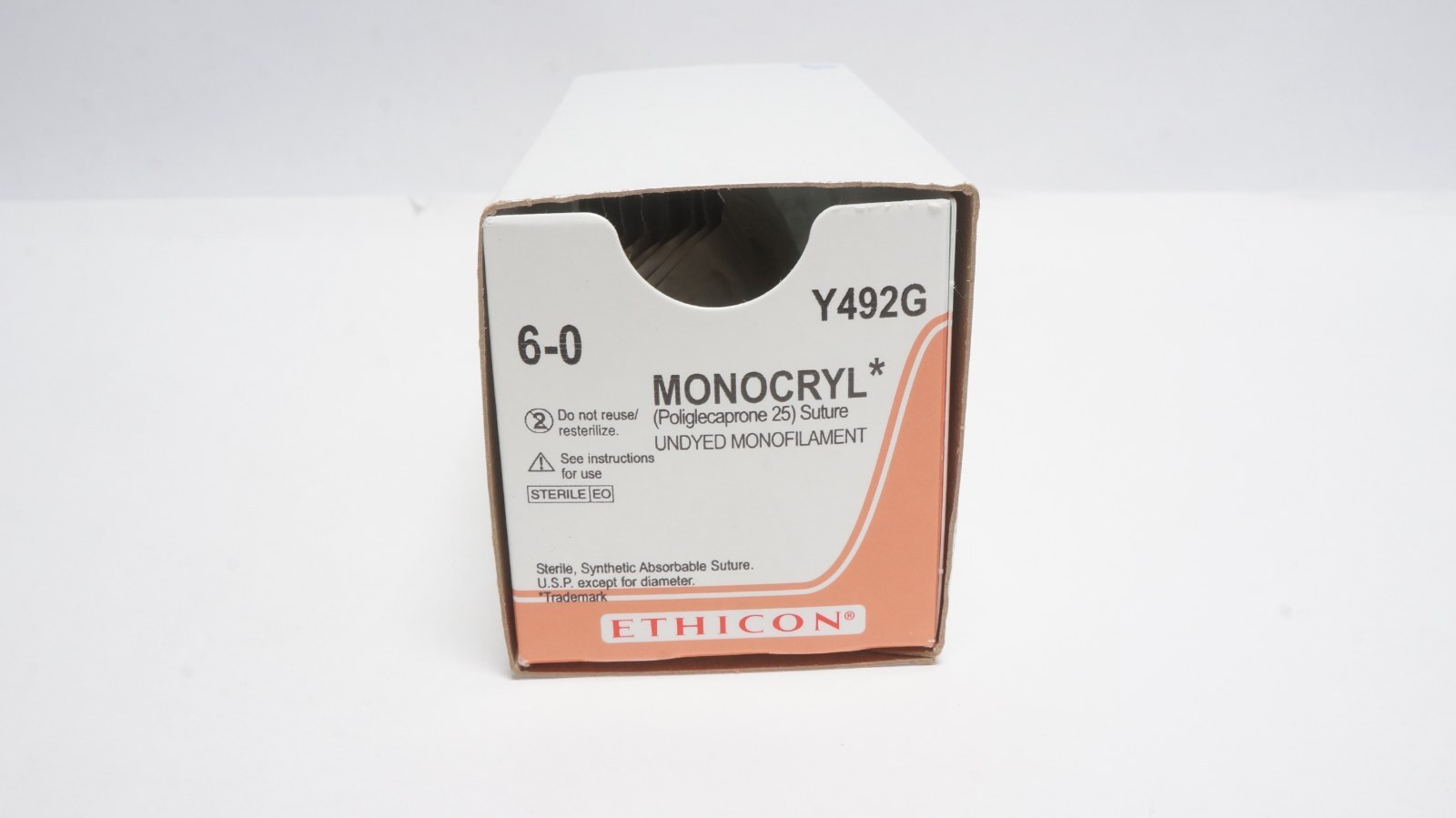 ETHICON Y492G MONOCRYL Suture 6-0 Undyed 18" P-3 Needle - box of 9