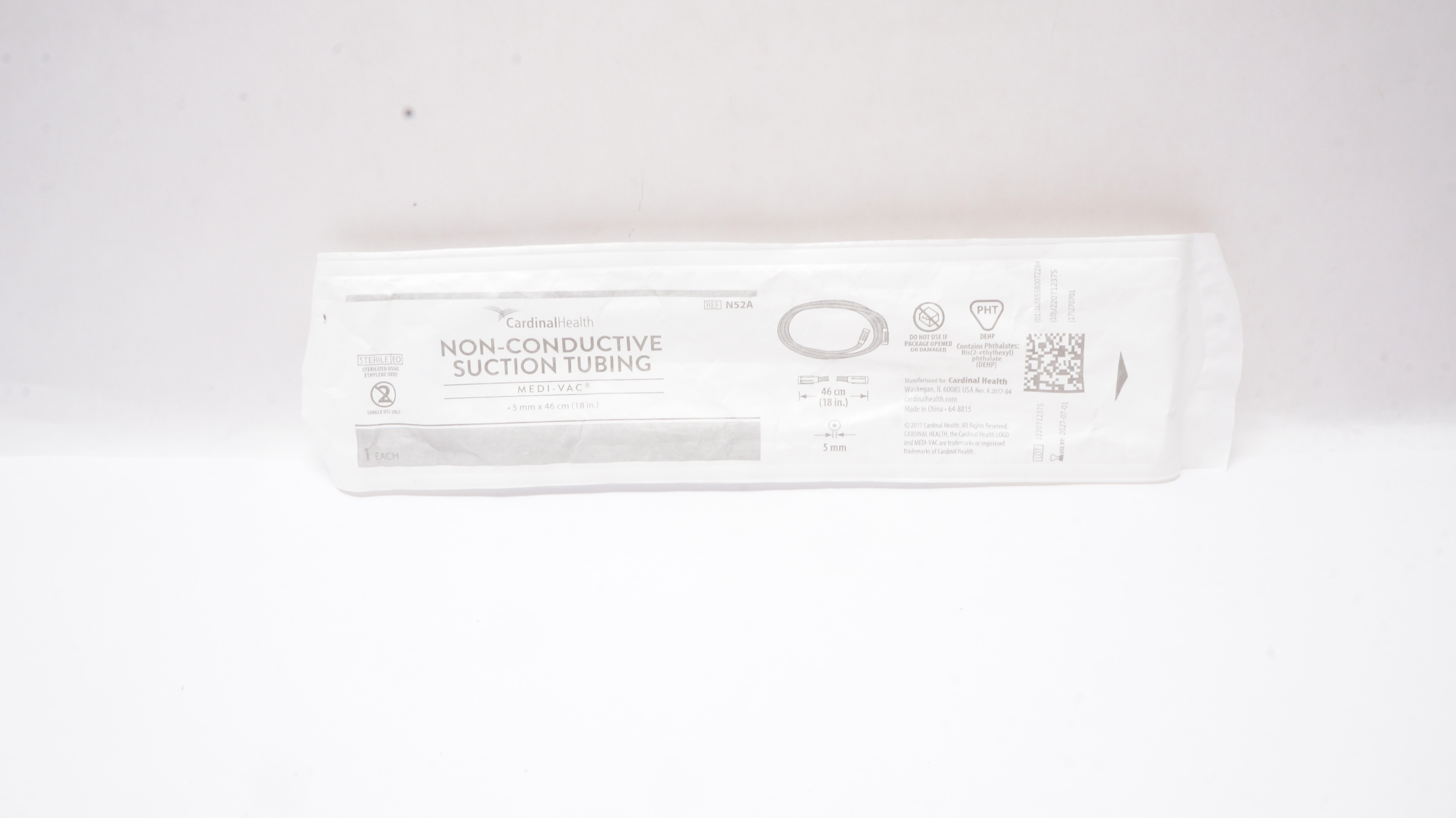 Cardinal Health N52A Medi-Vac Non-Conductive Suction Tubing 5mm x 18inch