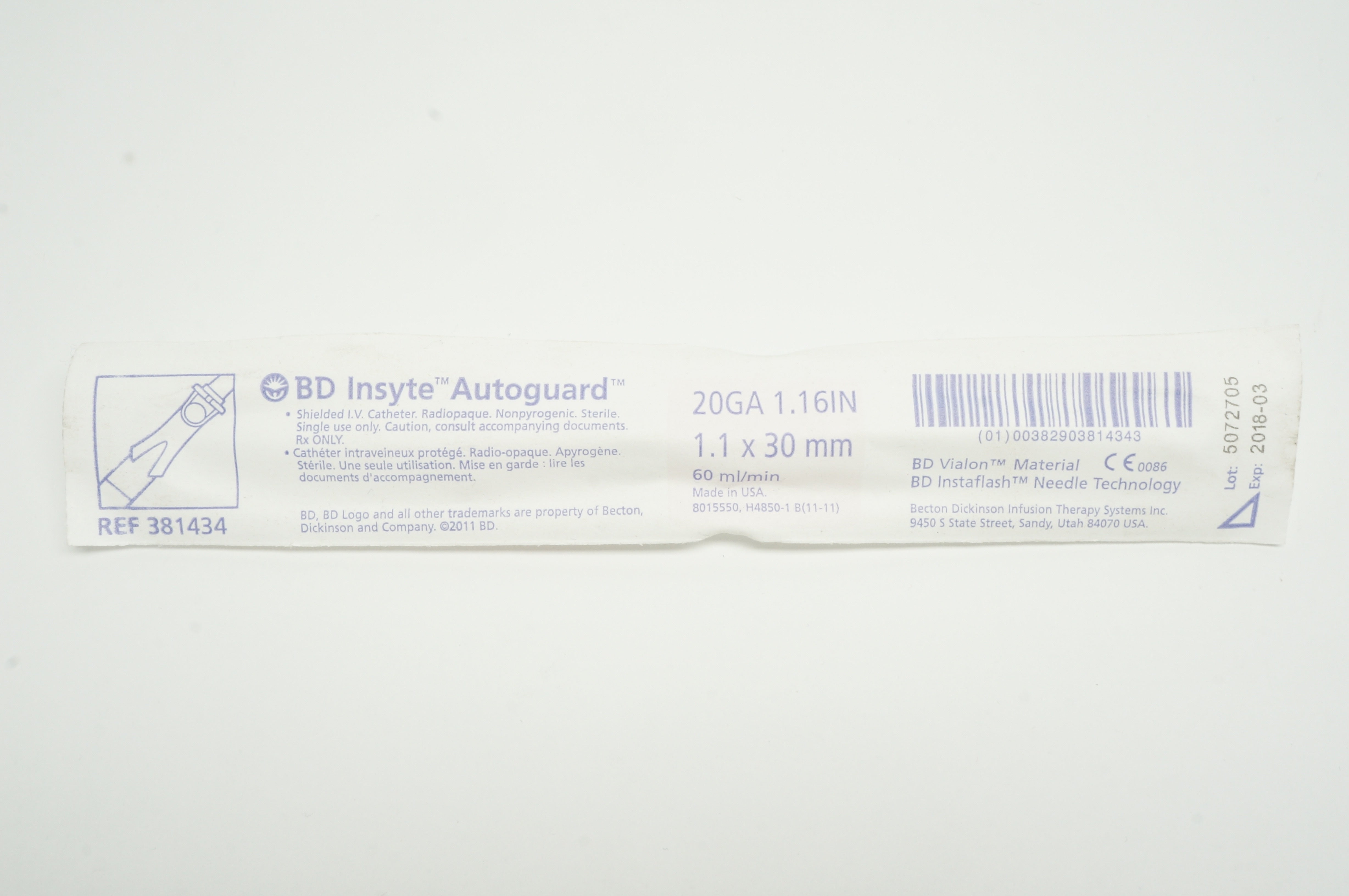 BD 381434 Insyte Autoguard Shielded IV Cath. 20GA x 30mm x 60ml/min (x)