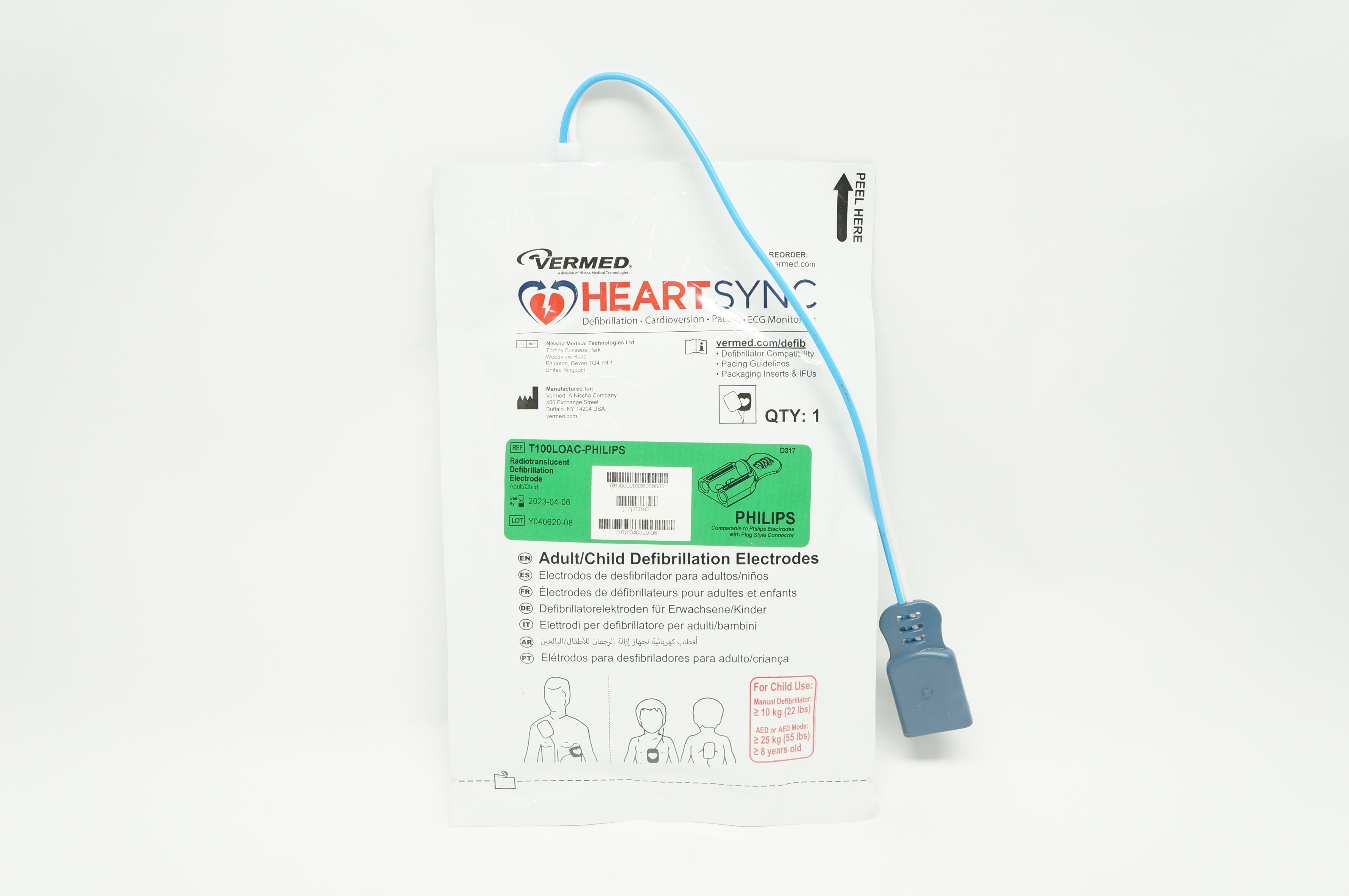 Vermed T100LOAC-PHILIPS HeartSync Adult/Child Defibrillation Electrodes