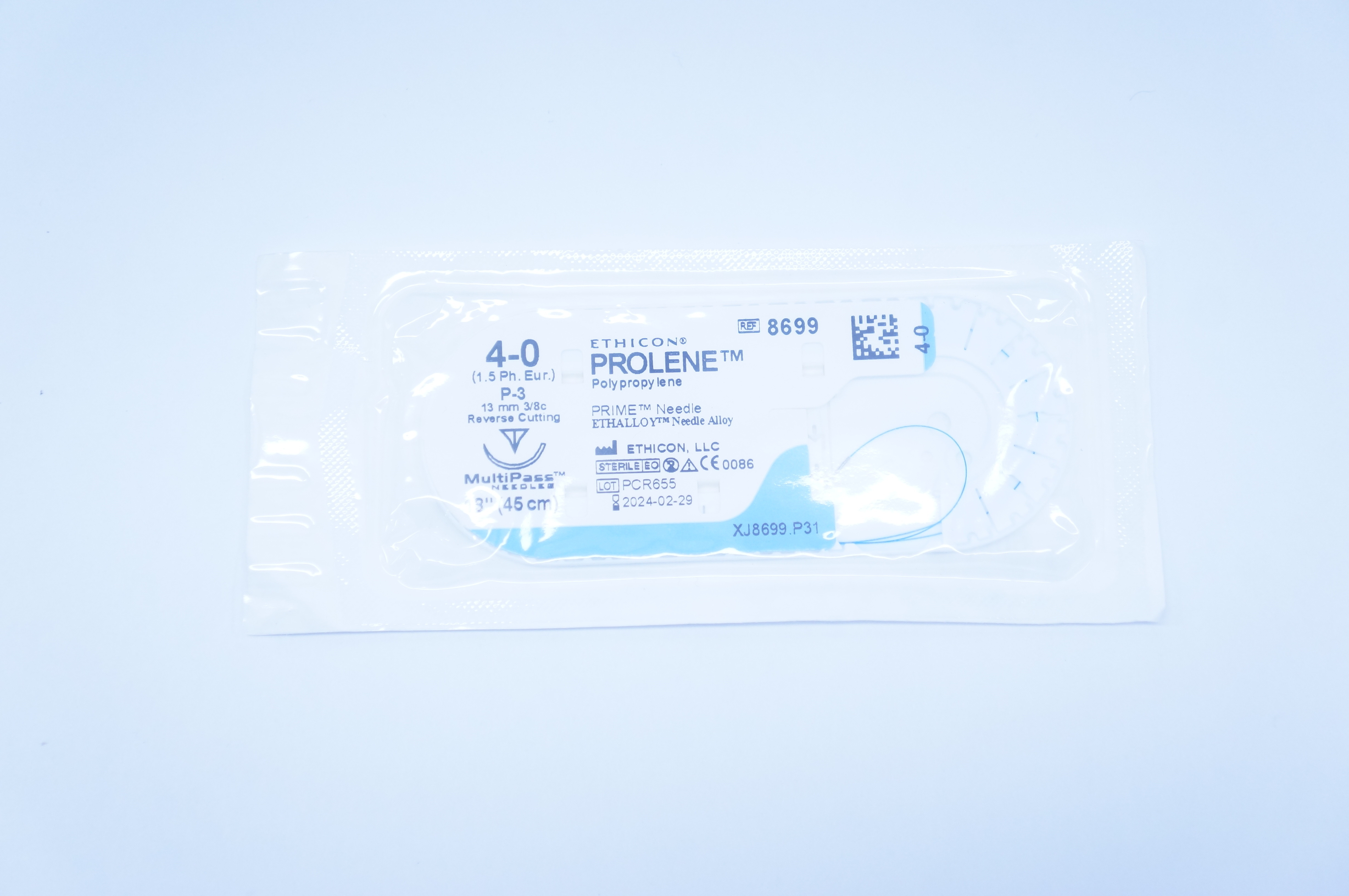 Ethicon 8699 4-0 PROLENE, P-3, 13mm 3/8c Reverse Cutting, 18inch