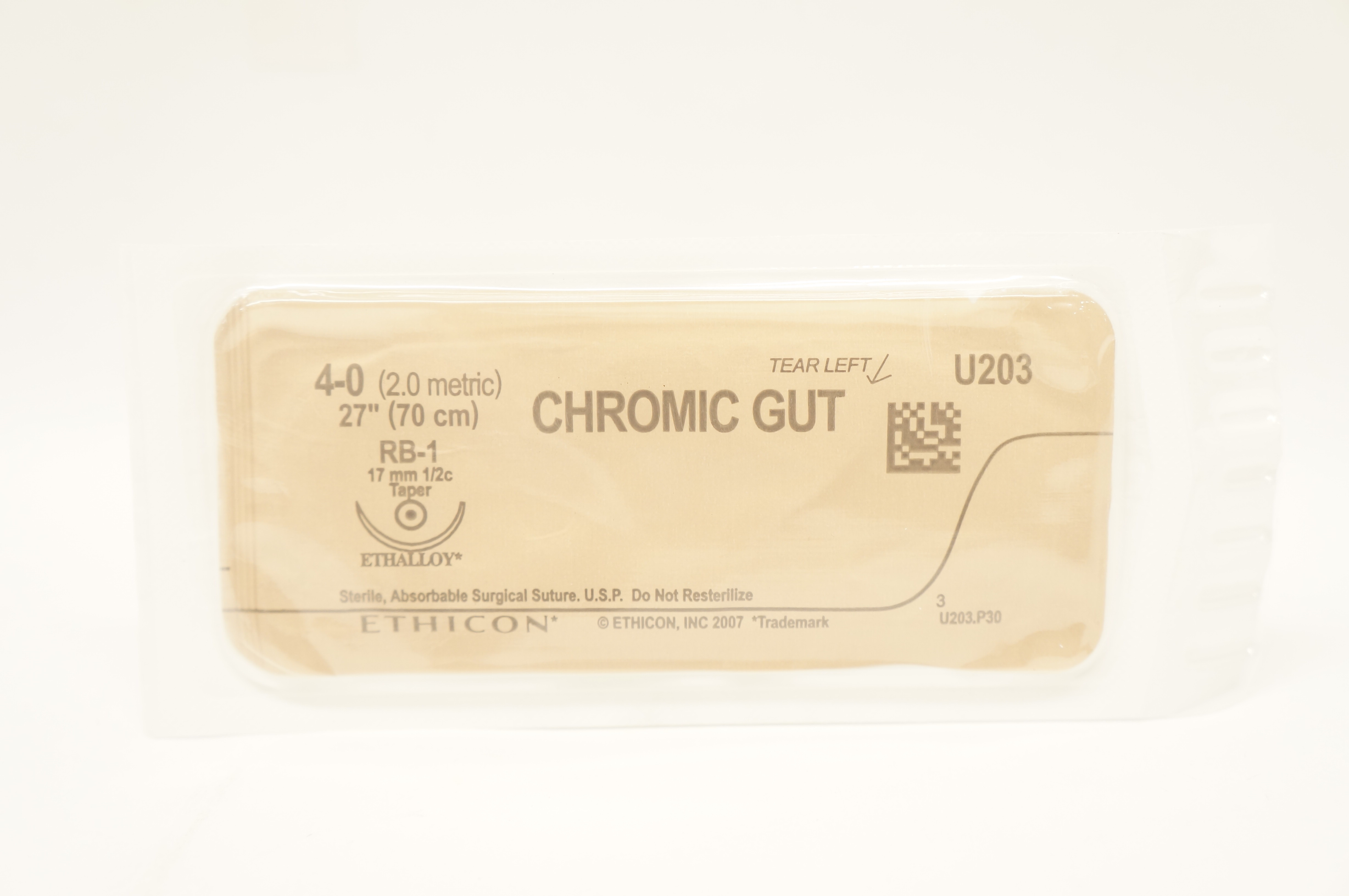 Ethicon U203 4-0 CHROMIC GUT Surgical Stre RB-1 17mm 1/2c Taper, 27inch