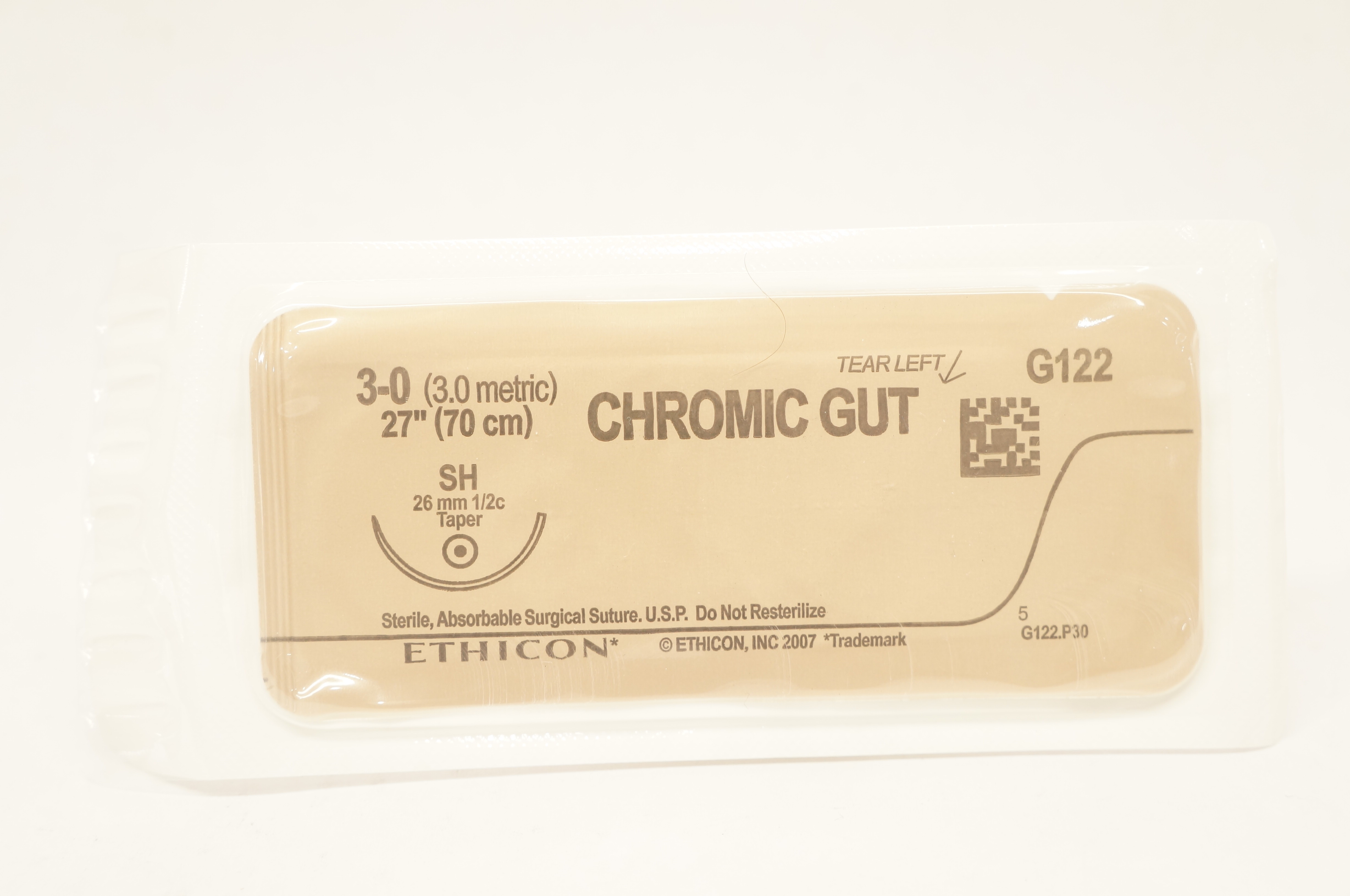 Ethicon G122 3-0 Chromic Gut SH 26mm 1/2c Taper, 27inch (x)