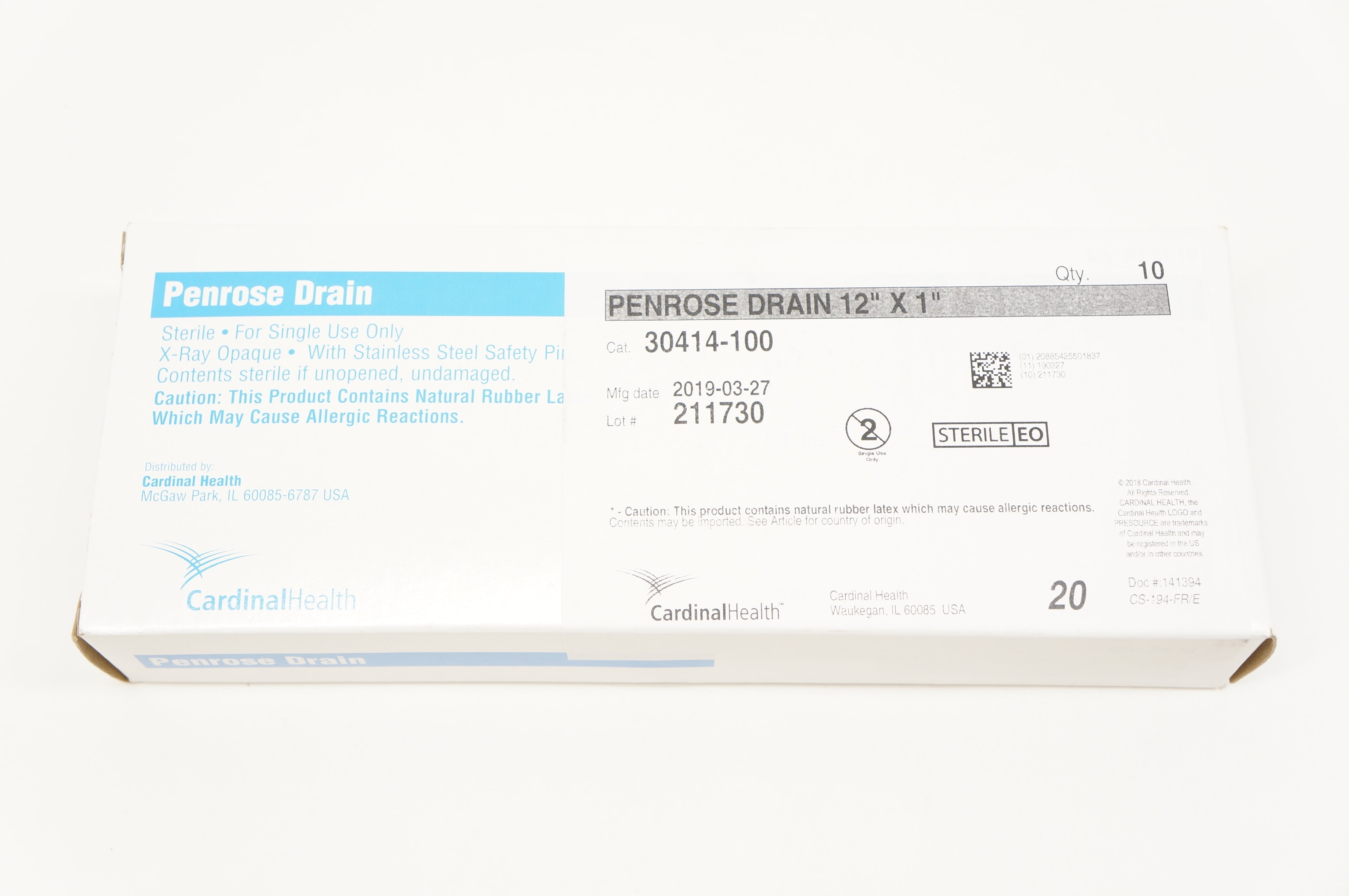 Cardinal Health 30414-100 Penrose Drain 12inch x 1inch (x) - Box of 10
