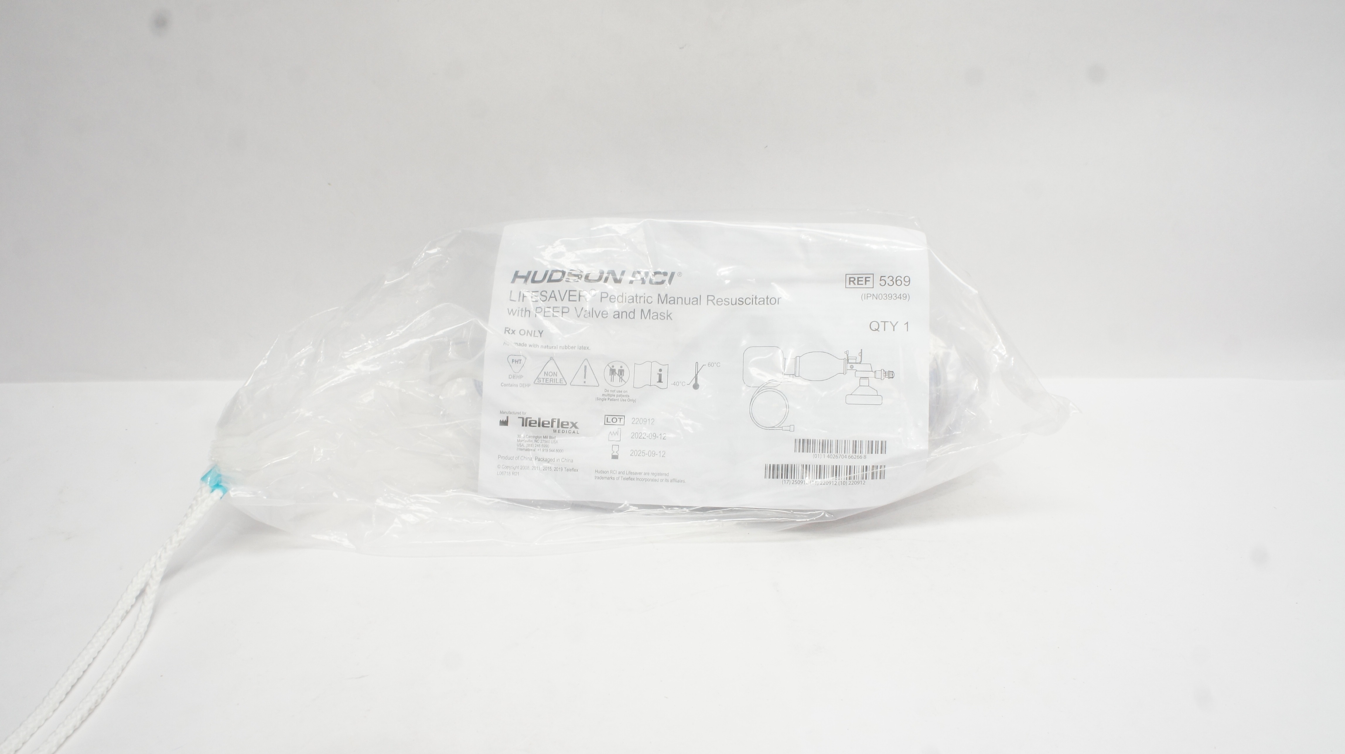 Teleflex 5369 Hudson RCI Pediatric Manual Resuscitator W/Peep Valve & Mask