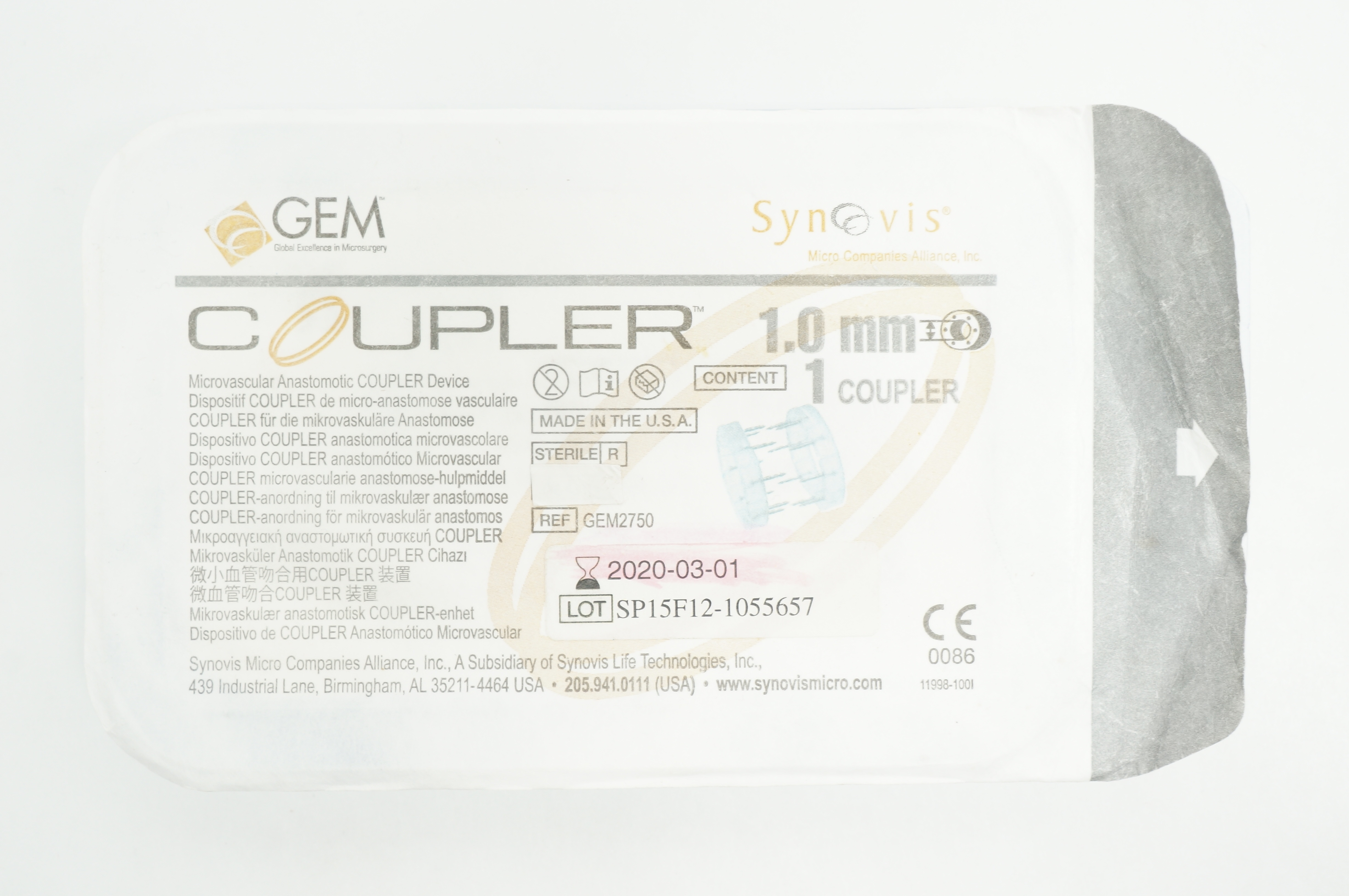 Synovis GEM2750 Coupler Microvascular Anastomotic Device 1.0mm (x)