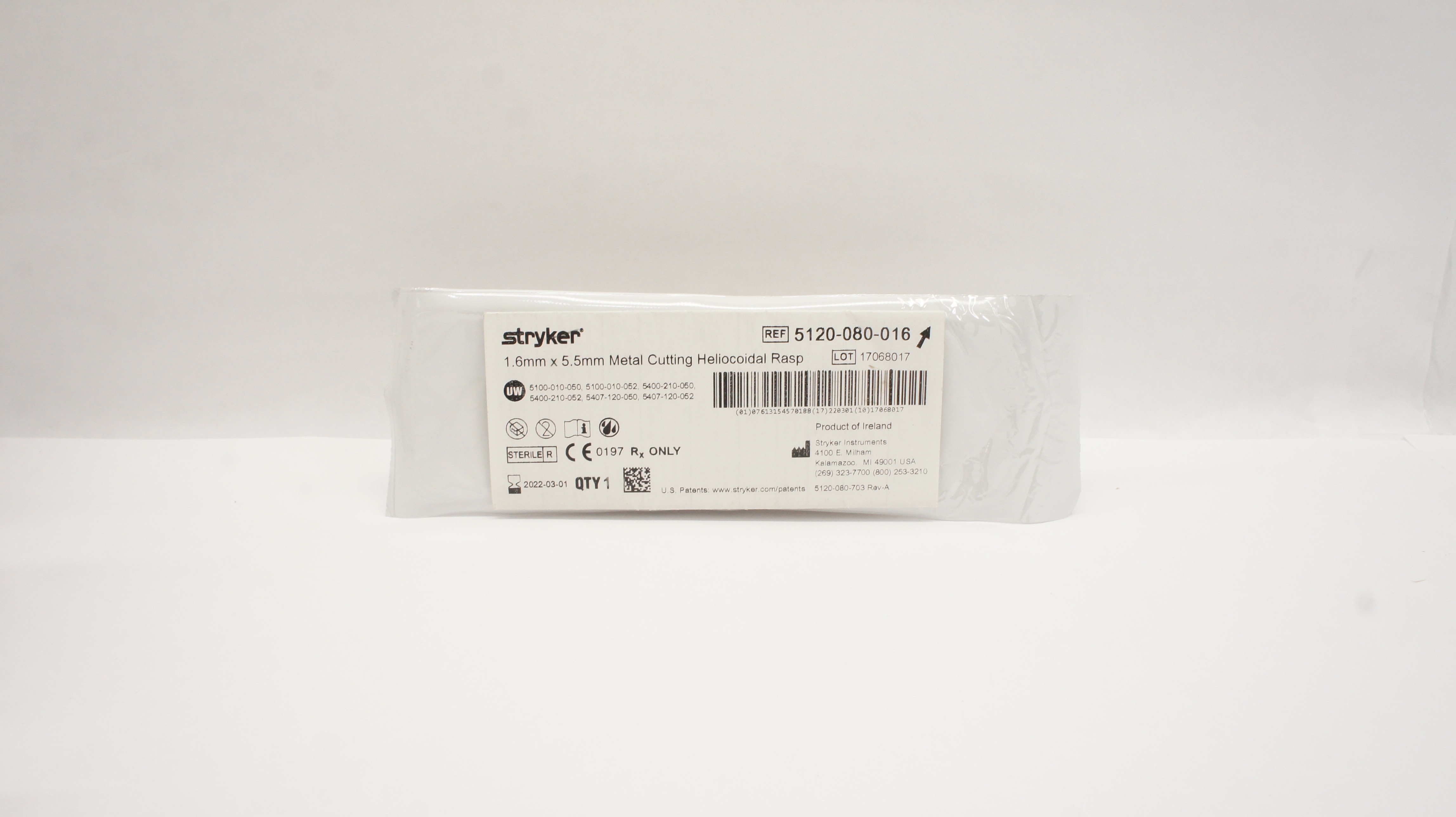 Stryker 5120-080-016 Metal Cutting Heliocoidal Rasp 1.6mm x 5.5mm (x)