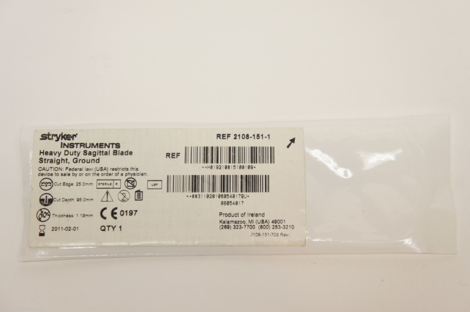 2108-151-1 ~ Stryker Heavy Duty Sagittal Blade Straight Ground 25.0mm (x)