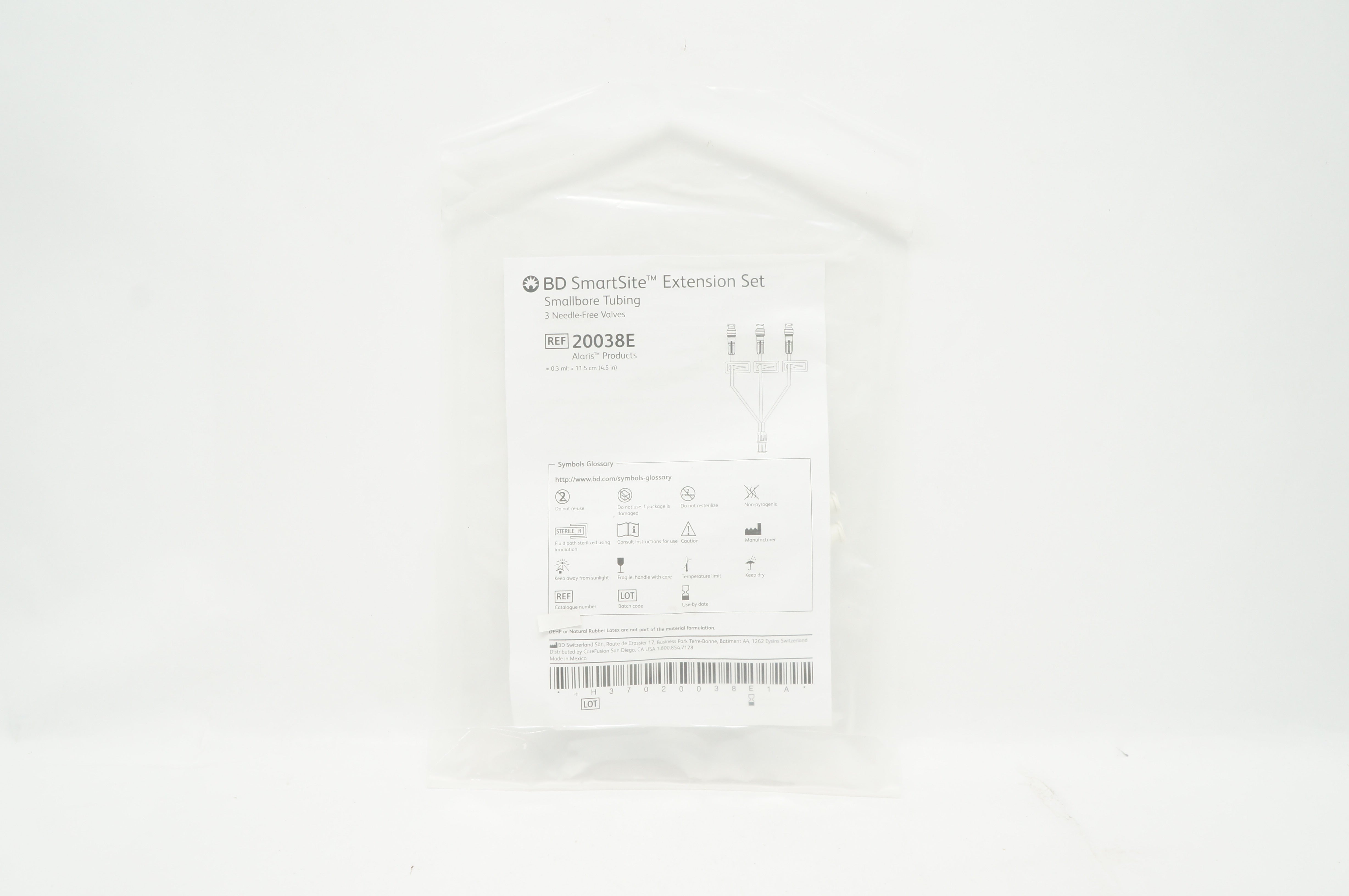 BD 20038E SmartSite Extension Set Smallbore Tubing 3 Needle- Free Valves