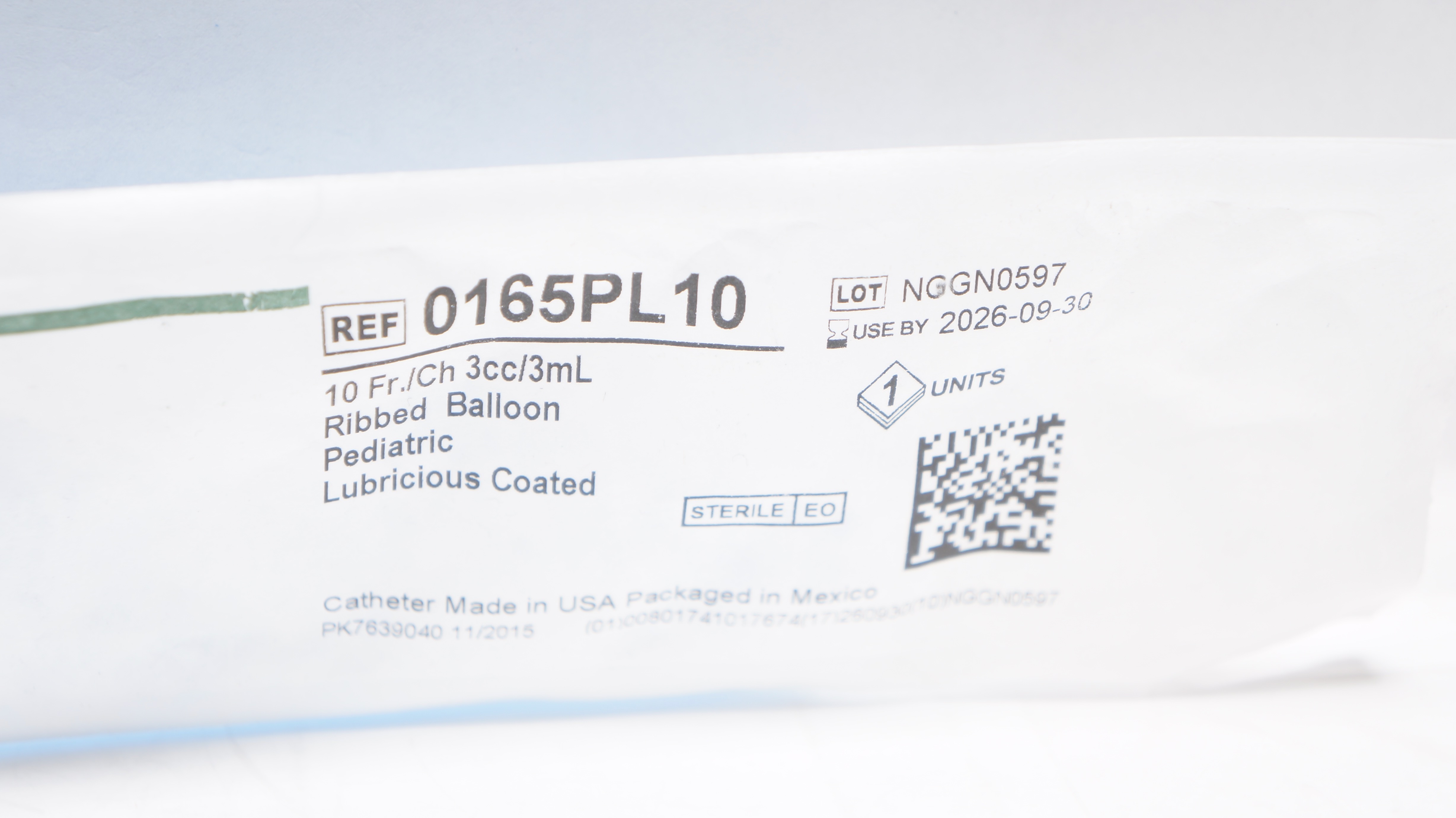 Bard 0165PL10 Bardex Foley Pediatric Cath. 10Fr/Ch 3cc/3mL Ribbed Balloon