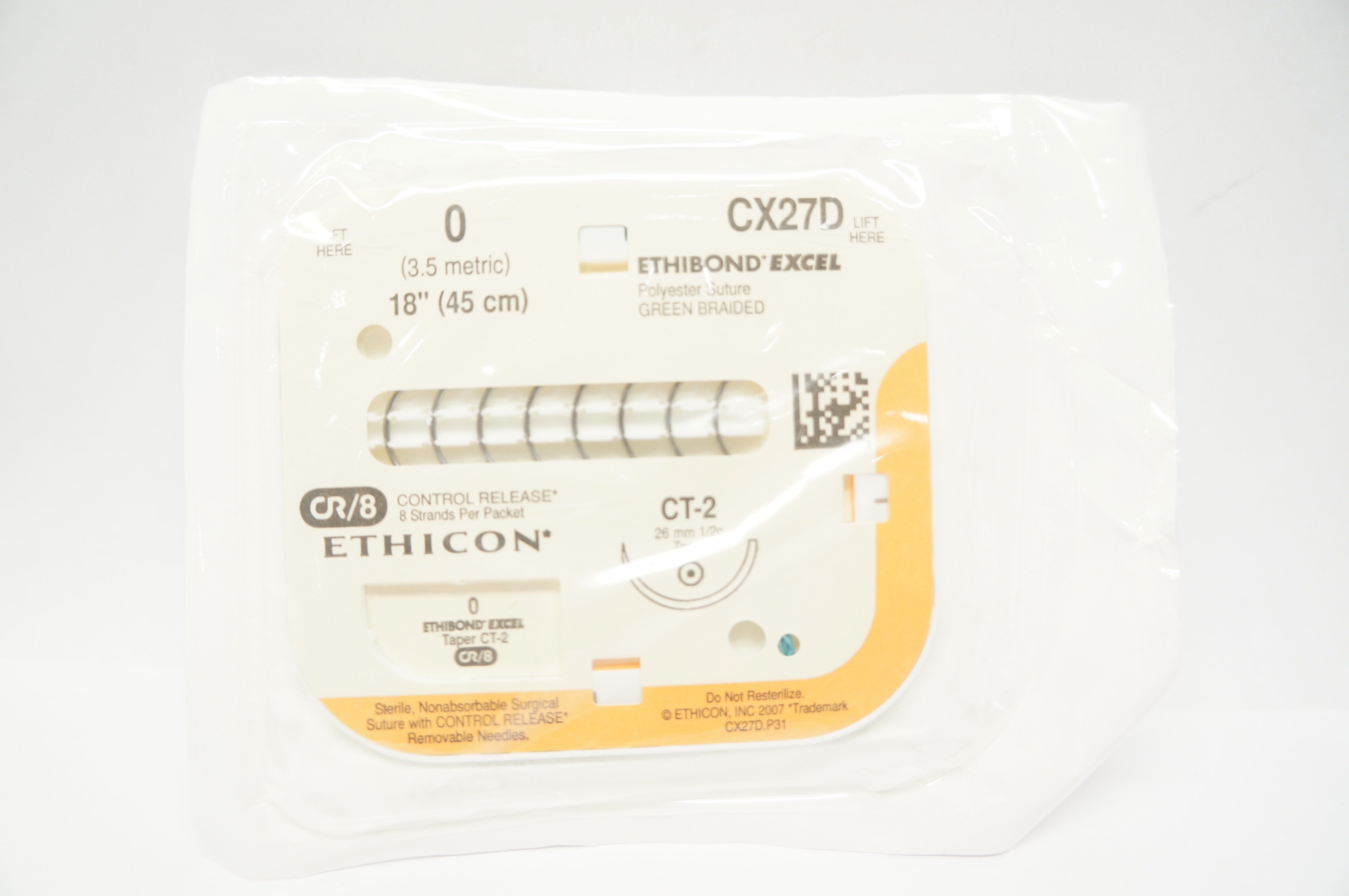 Ethicon CX27D 0 Ethibond Excel, CT-2, 26mm 1/2c Taper, 18inch (x)