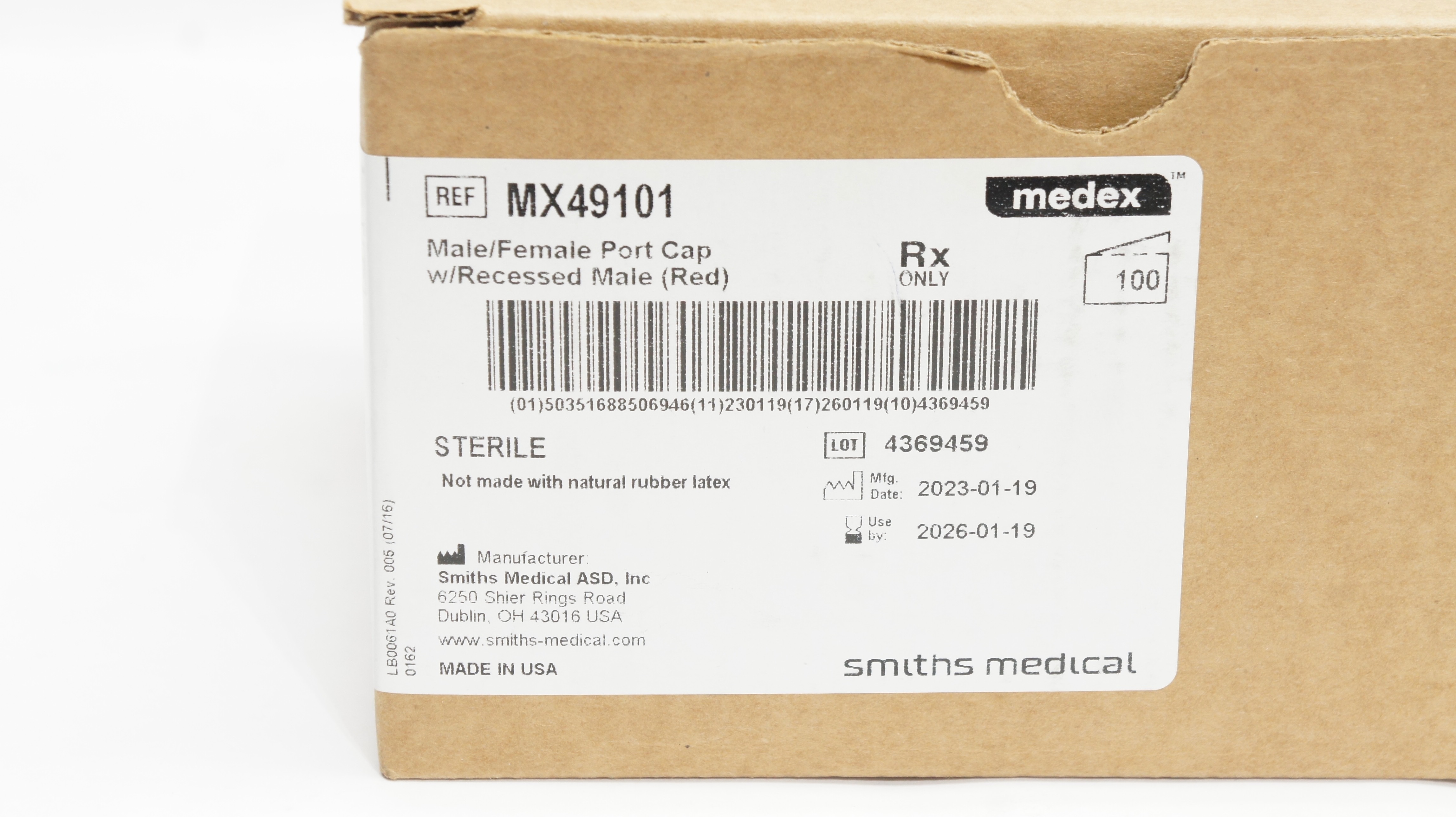 Smiths Medical MX49101 Male/Female Port Cap w/Recessed Male, Red - Case of 100