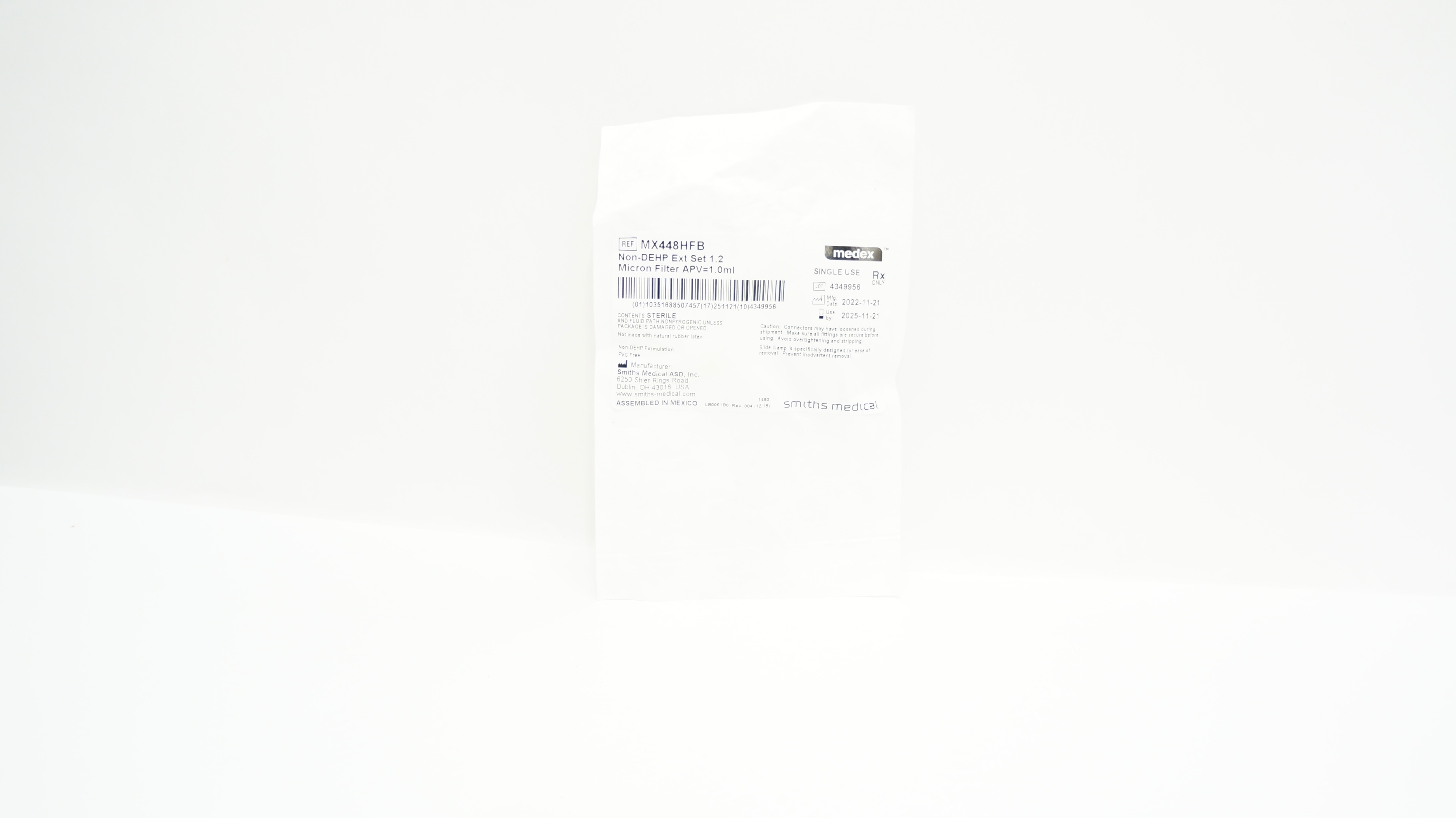 Smiths Medical MX448HFB Non-Dehp Extension Set 1.2 Micron Filter APV 1.0mL