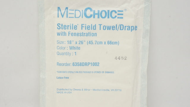 MediChoice 6358DRP1002 Sterile Field Towel/Drape w/ Fenestration 18inch x 26inch