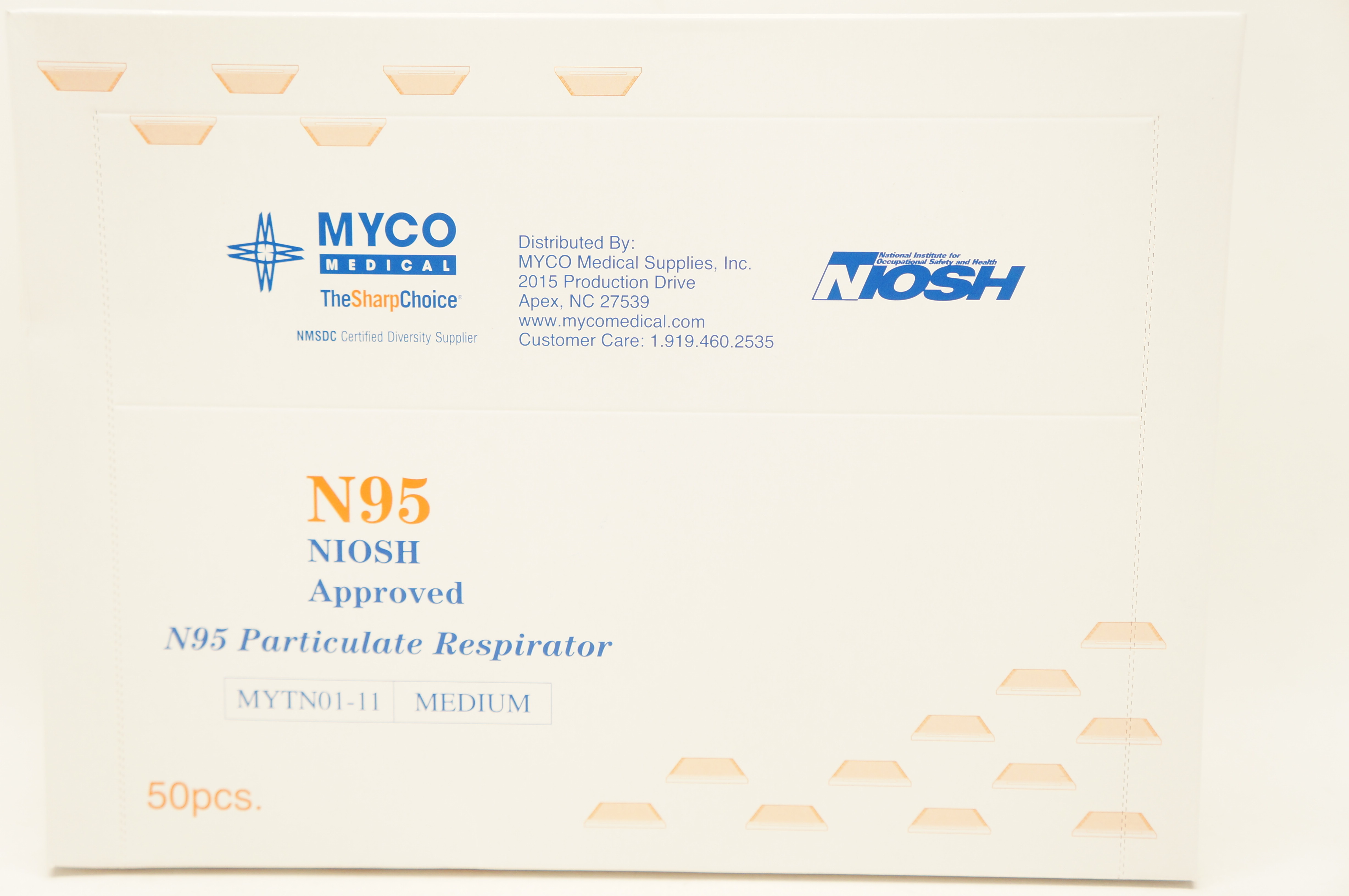 MYCO Medical MYTN01-11 Niosh N95 Particulate Respirator Medium - Box of 50