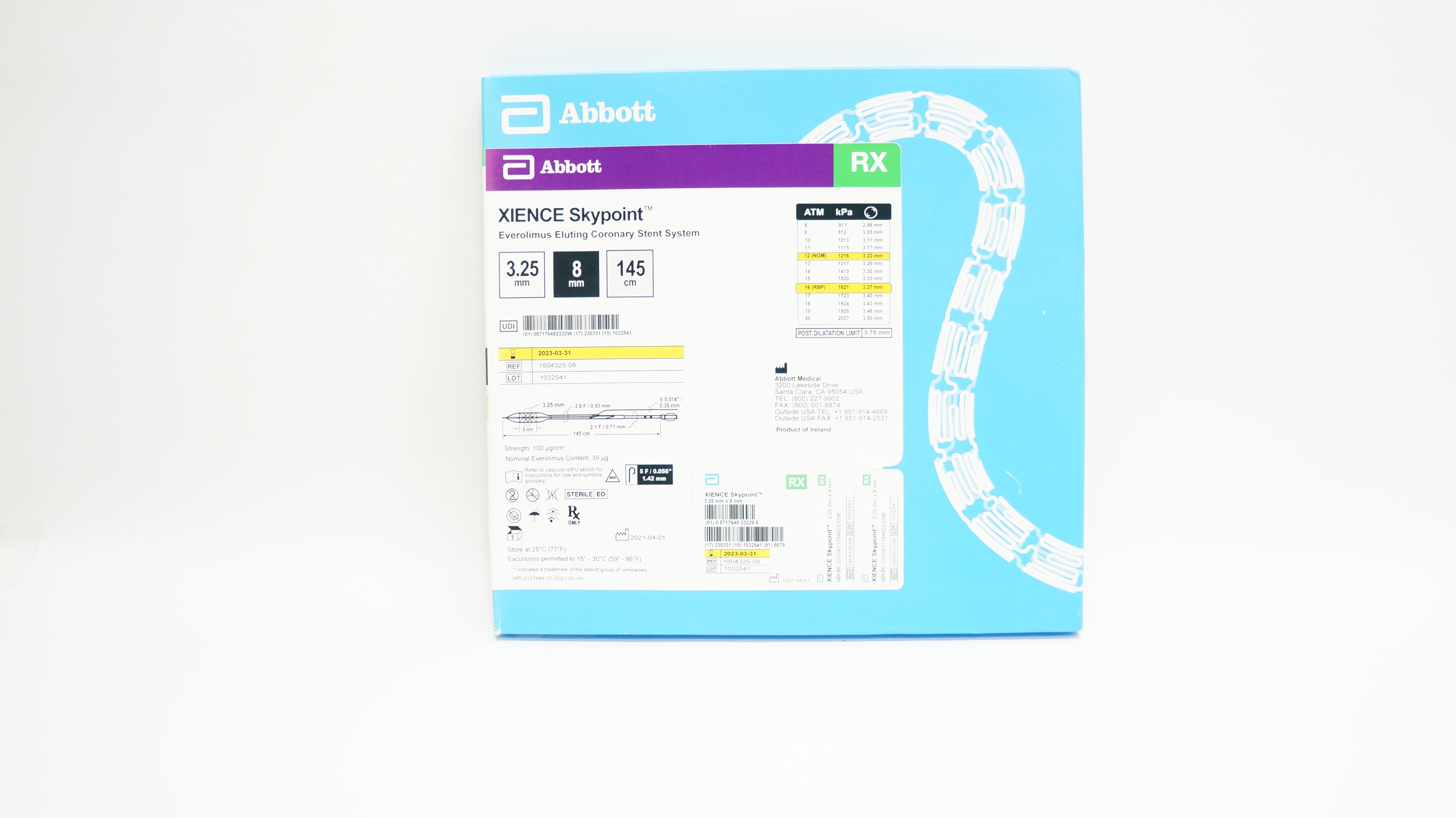 Abbott 1804325-08 Xience Skypoint Everolimus Coronary Stnt System 3.25x8x145mm(x)