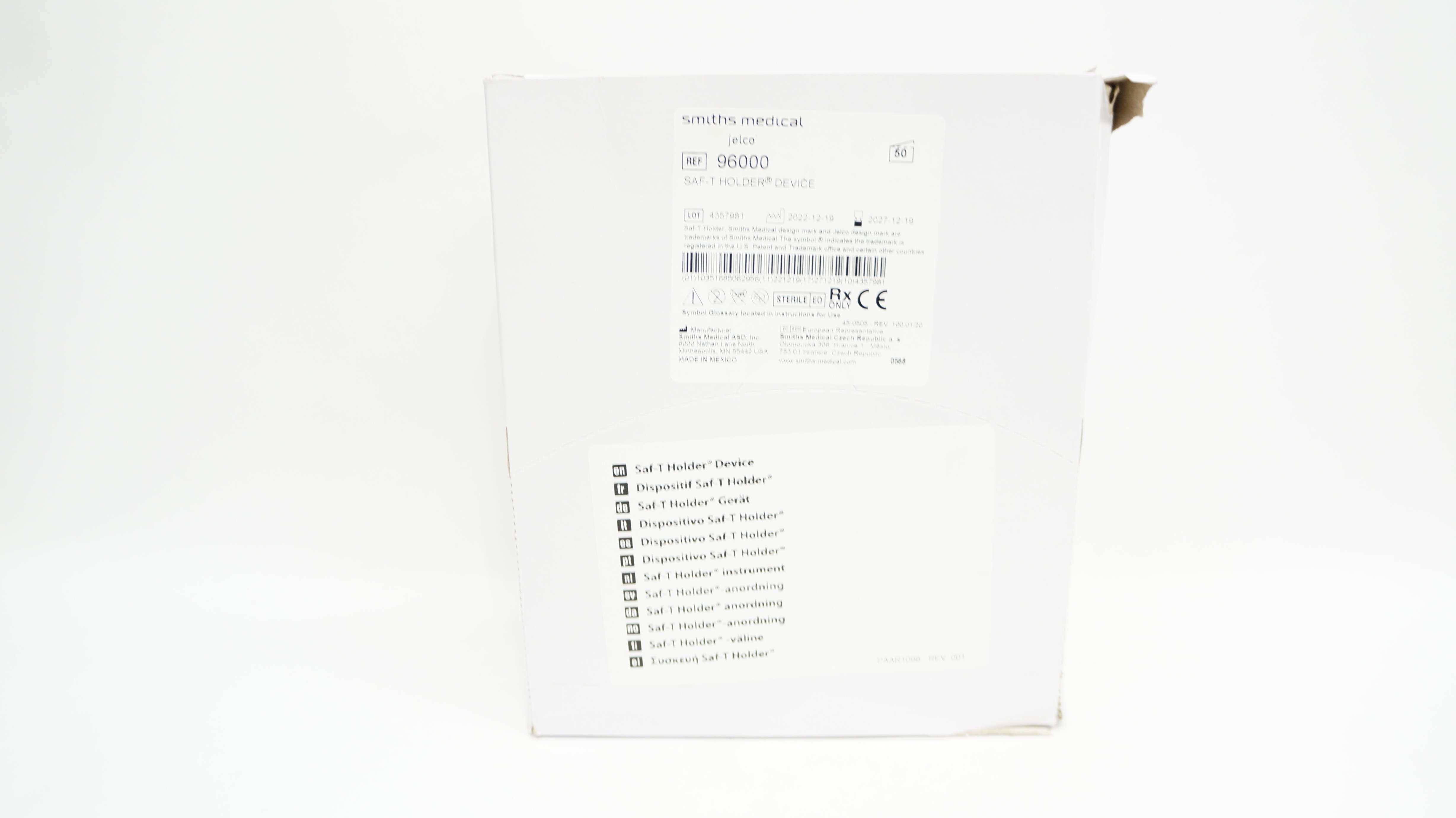 Smiths Medical 96000 Jelco Saf-T Holder Device - Box of 47