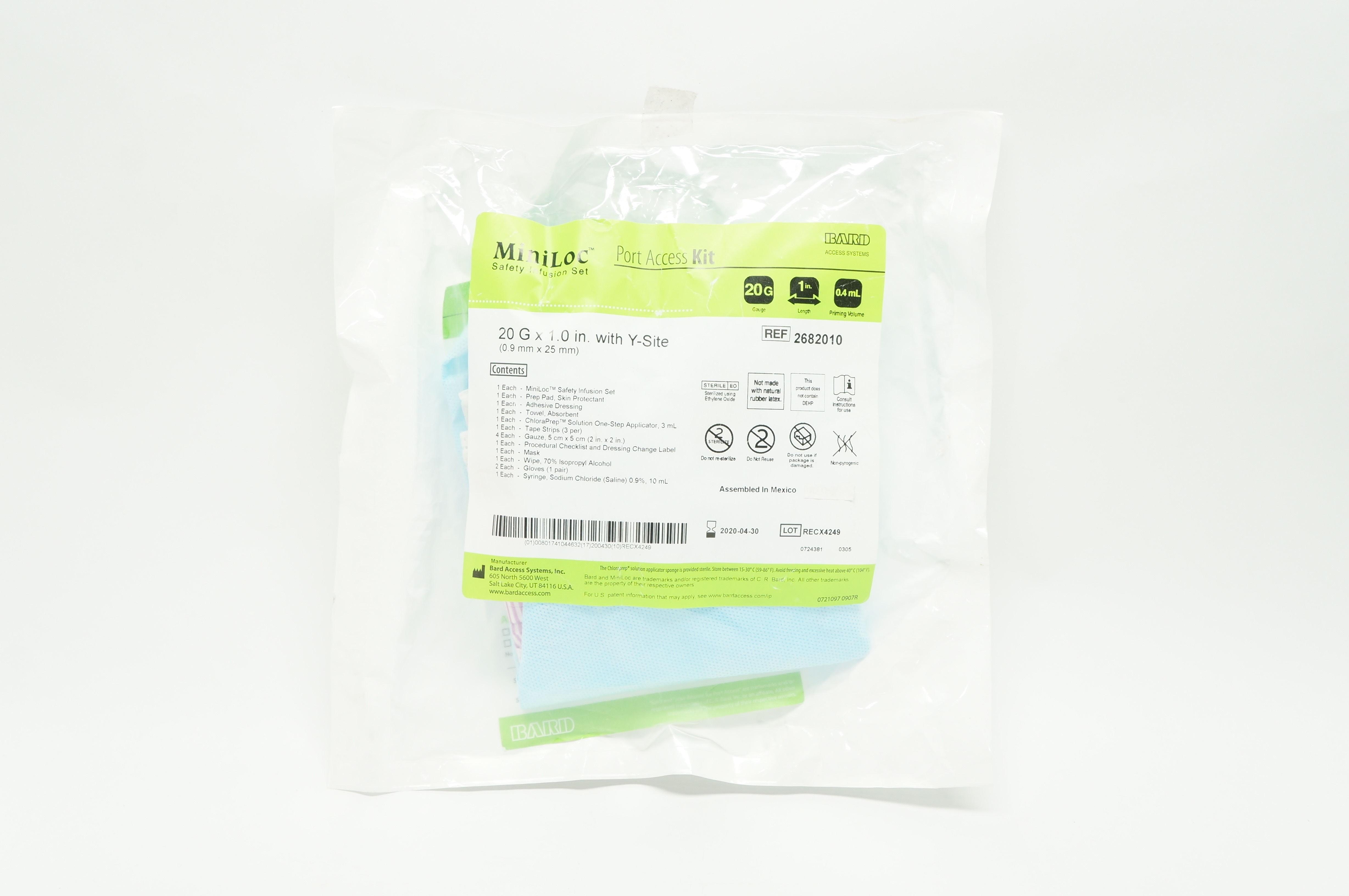 Bard 2682010 MiniLoc Safety Infusion Set Port Access Kit W/ Y-Site 20Gx1.0in (x)