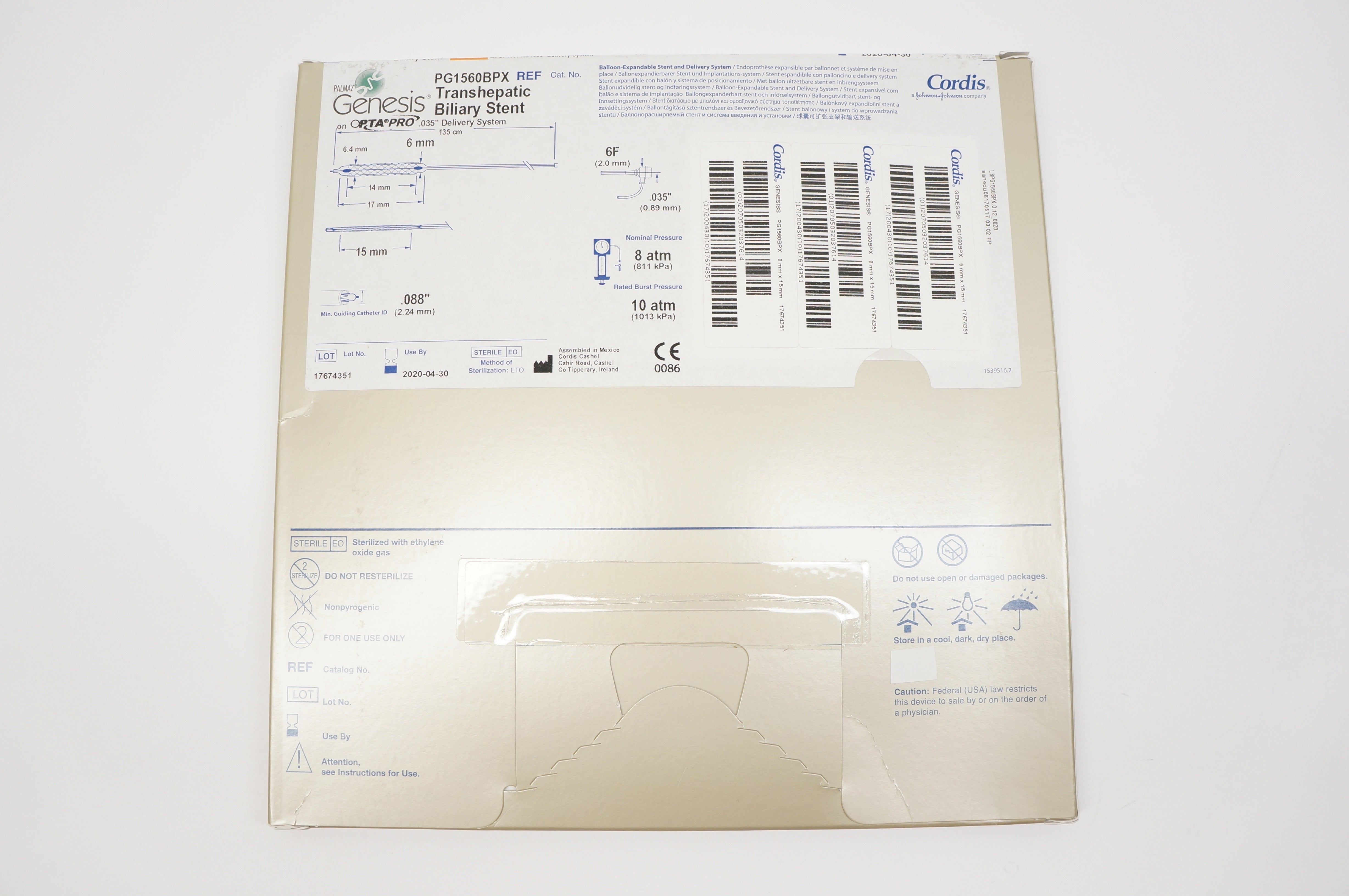 Johnson & Johnson PG1560BPX Transhepatic Biliary Stnt 6mm x 15mm (x)