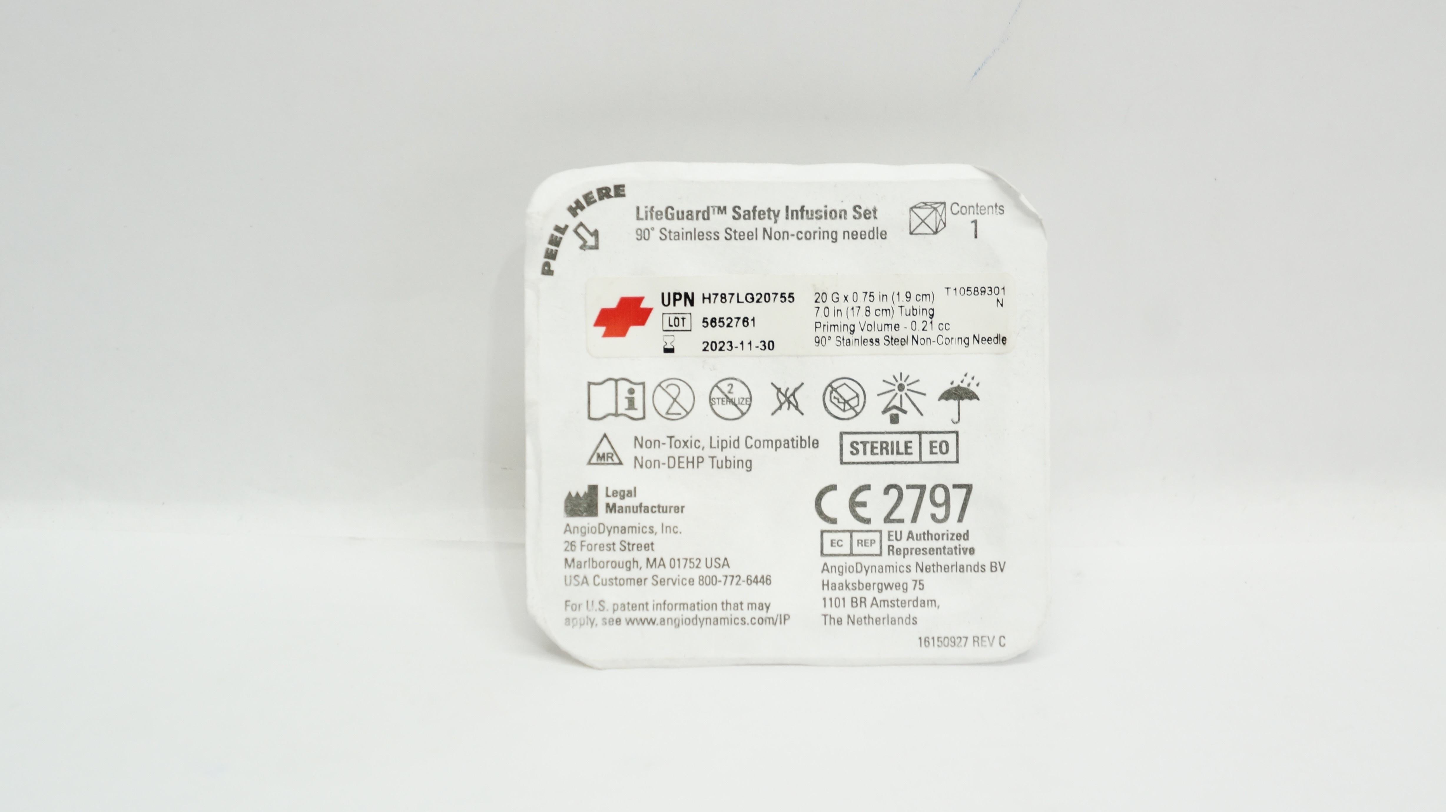 Angio Dynamics H787LG20755 LifeGuard Safety Infusion Set 90° 20G x 0.75in