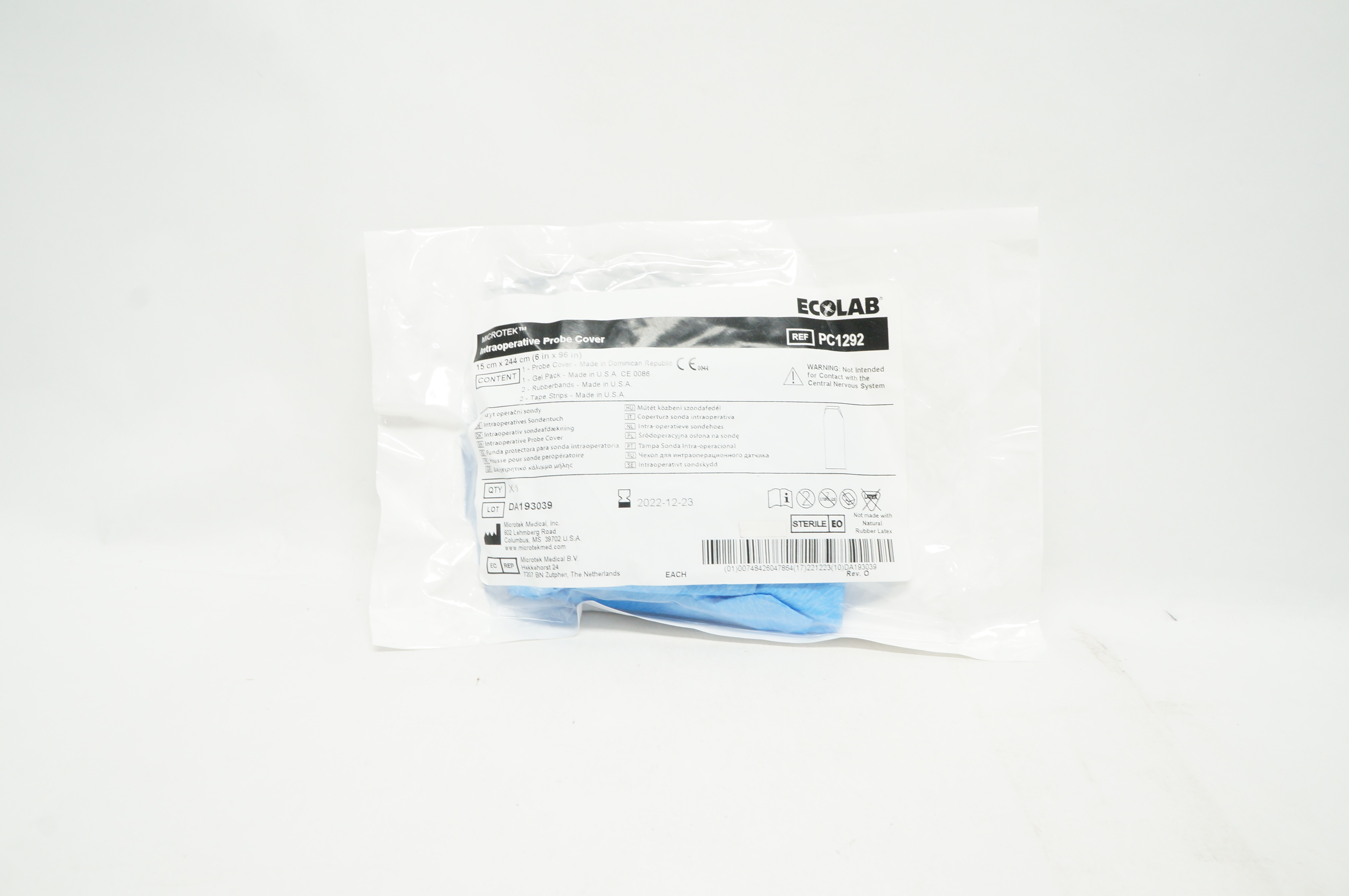 Microtek PC1292 Ecolab Adhesion Intraoperative Probe Cover 6 inch x 96 inch