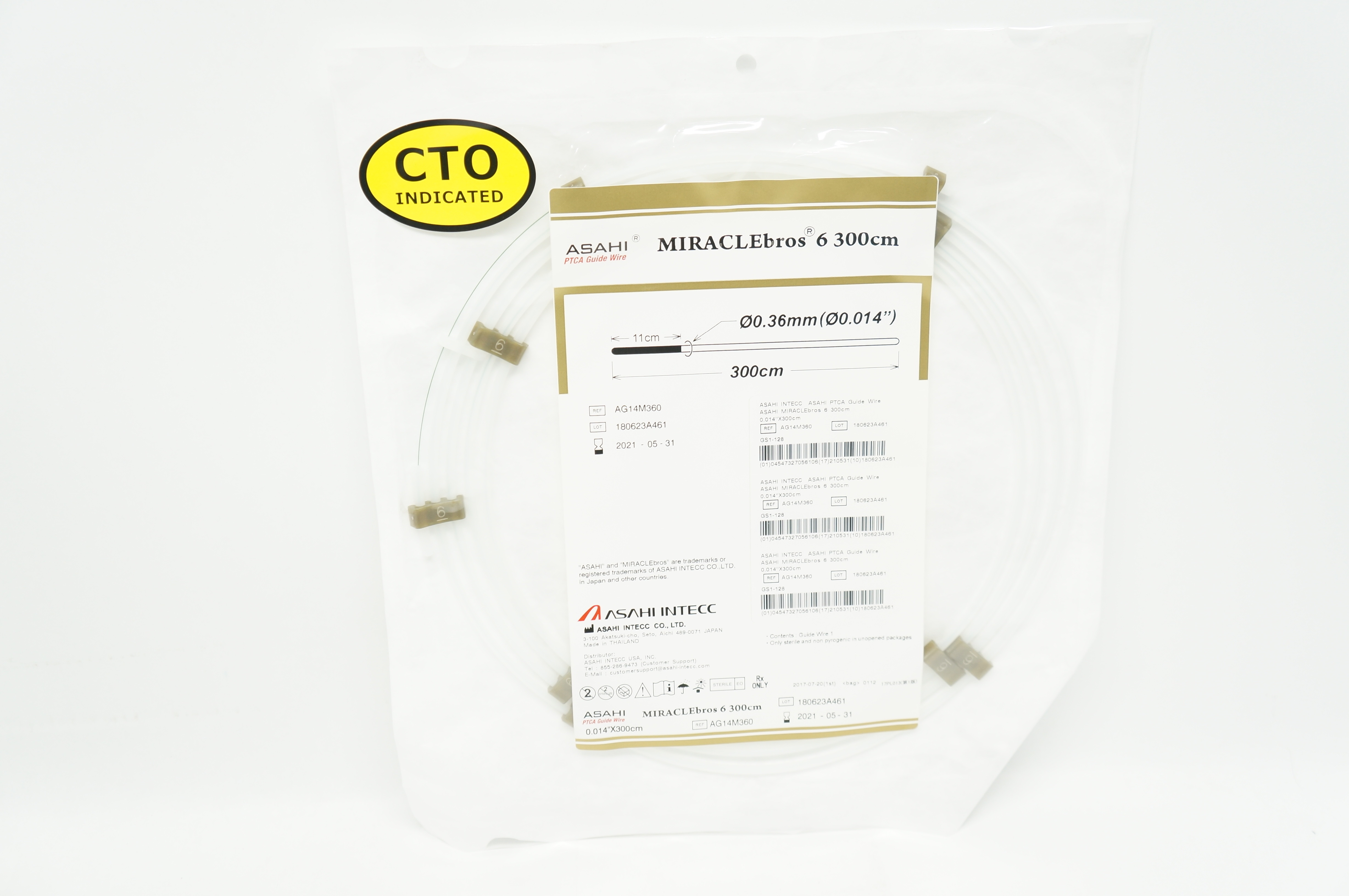 ASAHI Intecc AG14M360 MIRACLEbros 6 PTCA Guide Wire 0.014inch x 300cm (x)