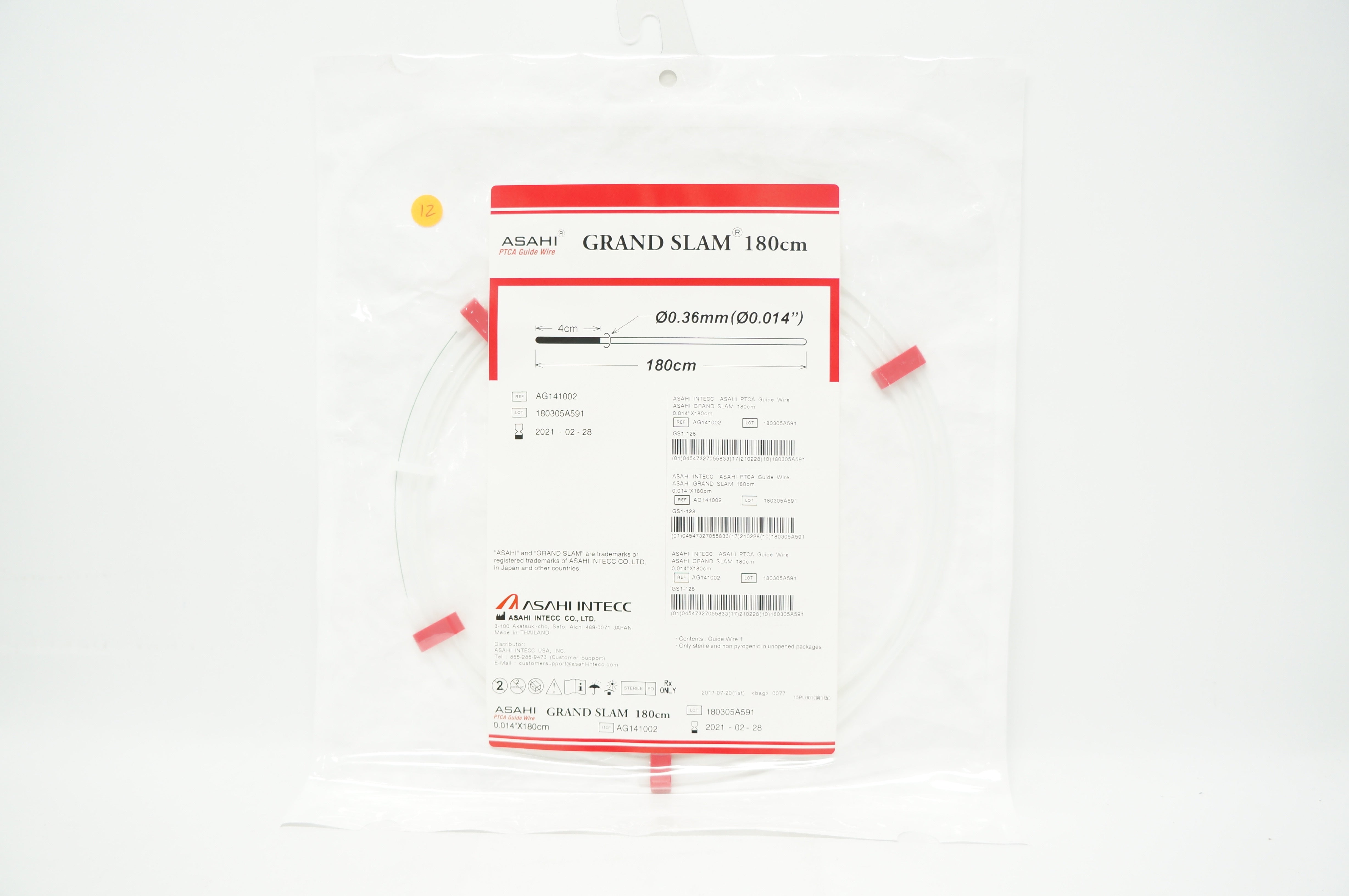 Asahi Intecc AG141002 Grand Slam PTCA Guide Wire 0.014in. x 180cm (x)