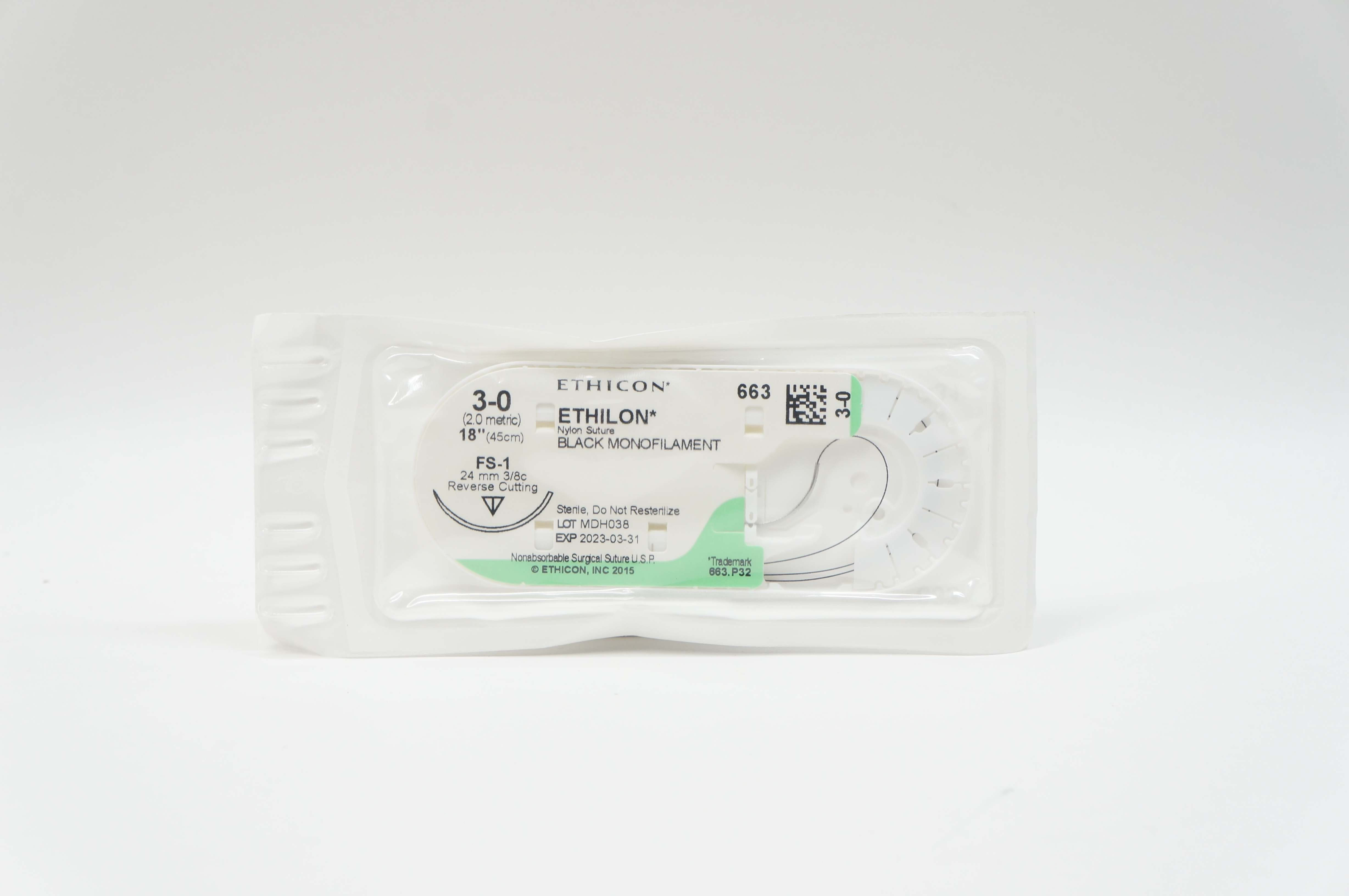 Ethicon 663 3-0 ETHILON, FS-1, 24mm 3/8c Reverse Cutting, 18inch