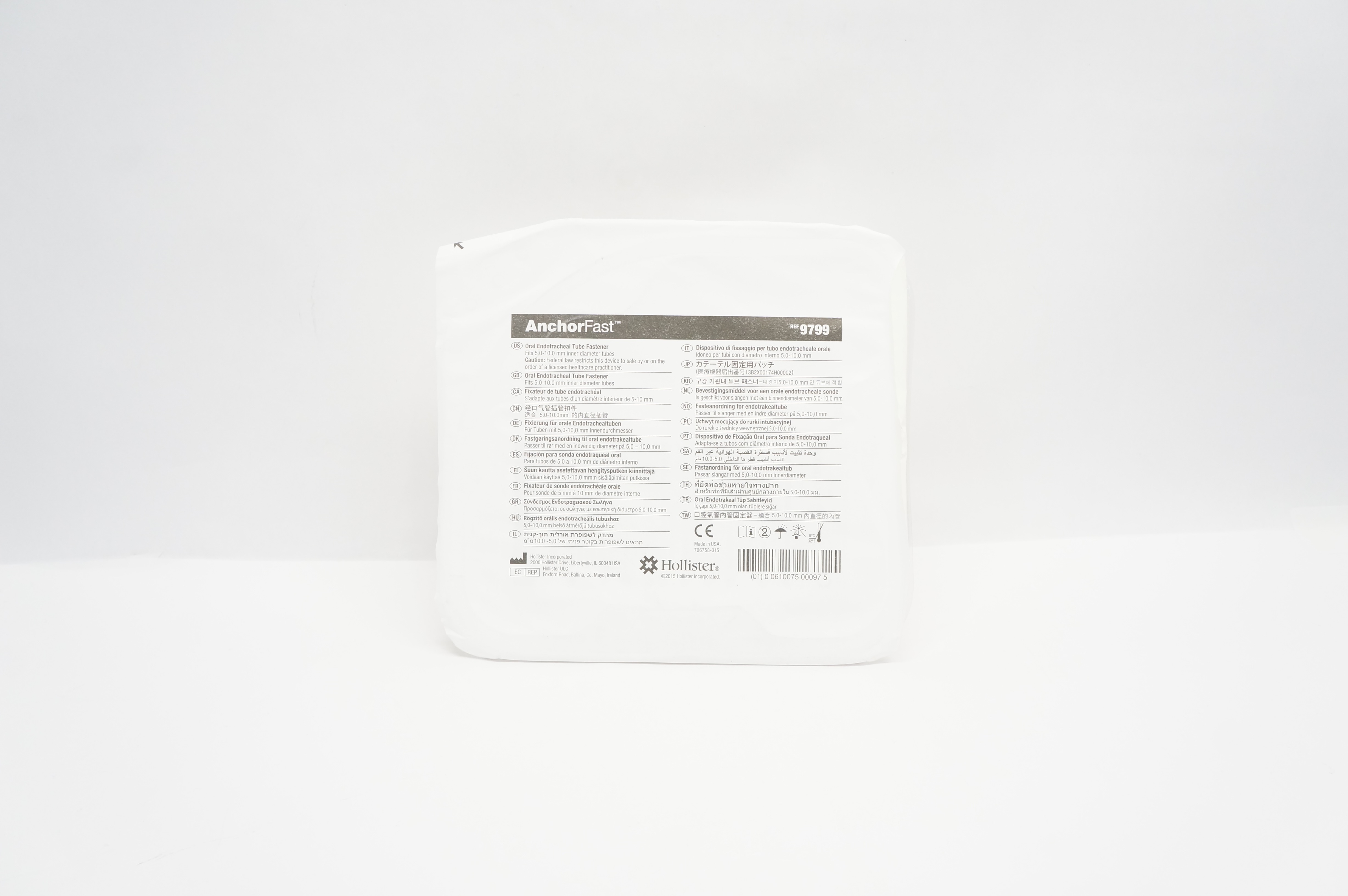 Hollister 9799 AnchorFast Oral Endotracheal Tube Fastener Fits 5.0-10.0mm Tube