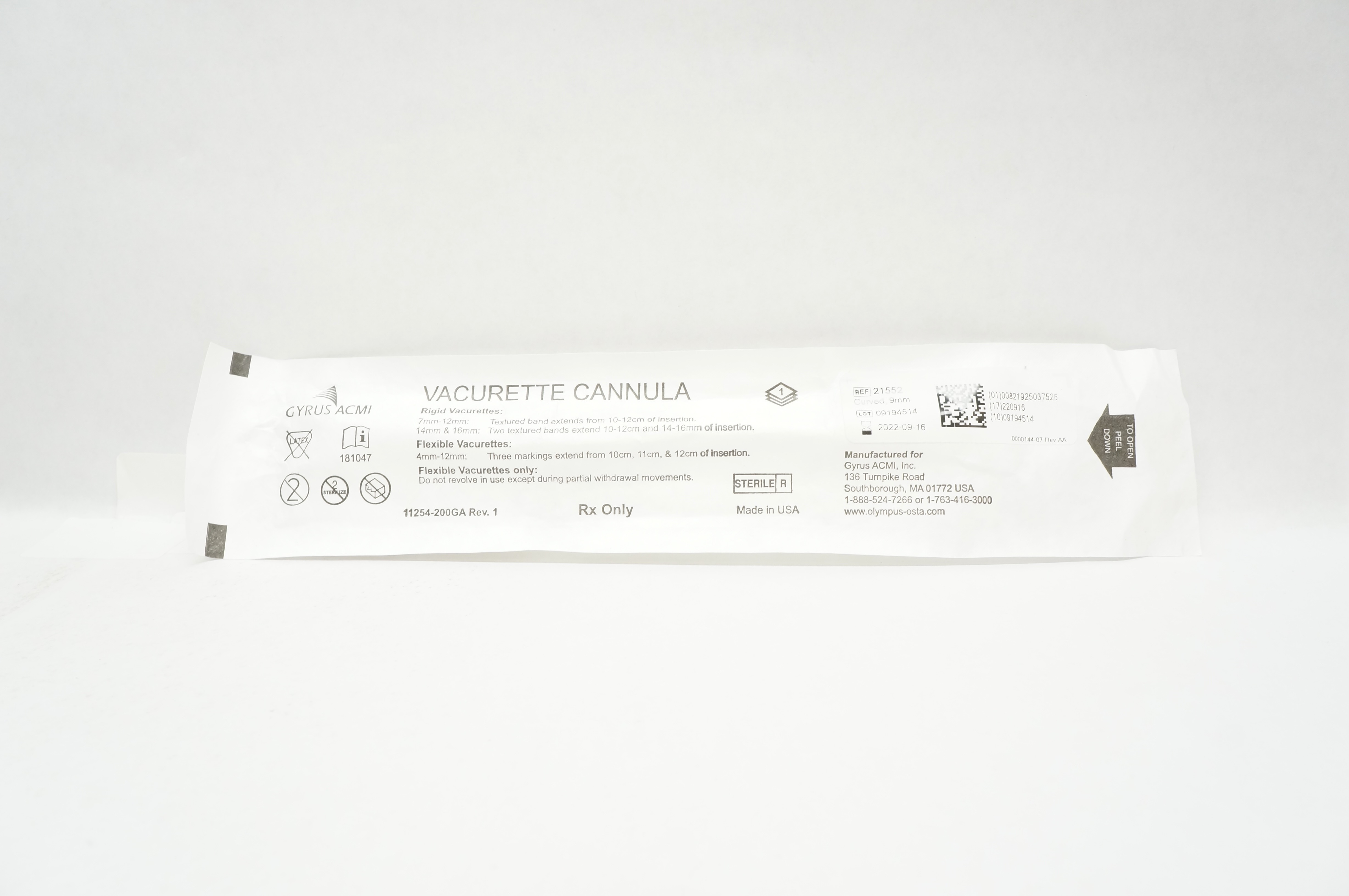 Gyrus ACMI 21552 Vacurette Cannula Curved Rigid 9mm OD (x)