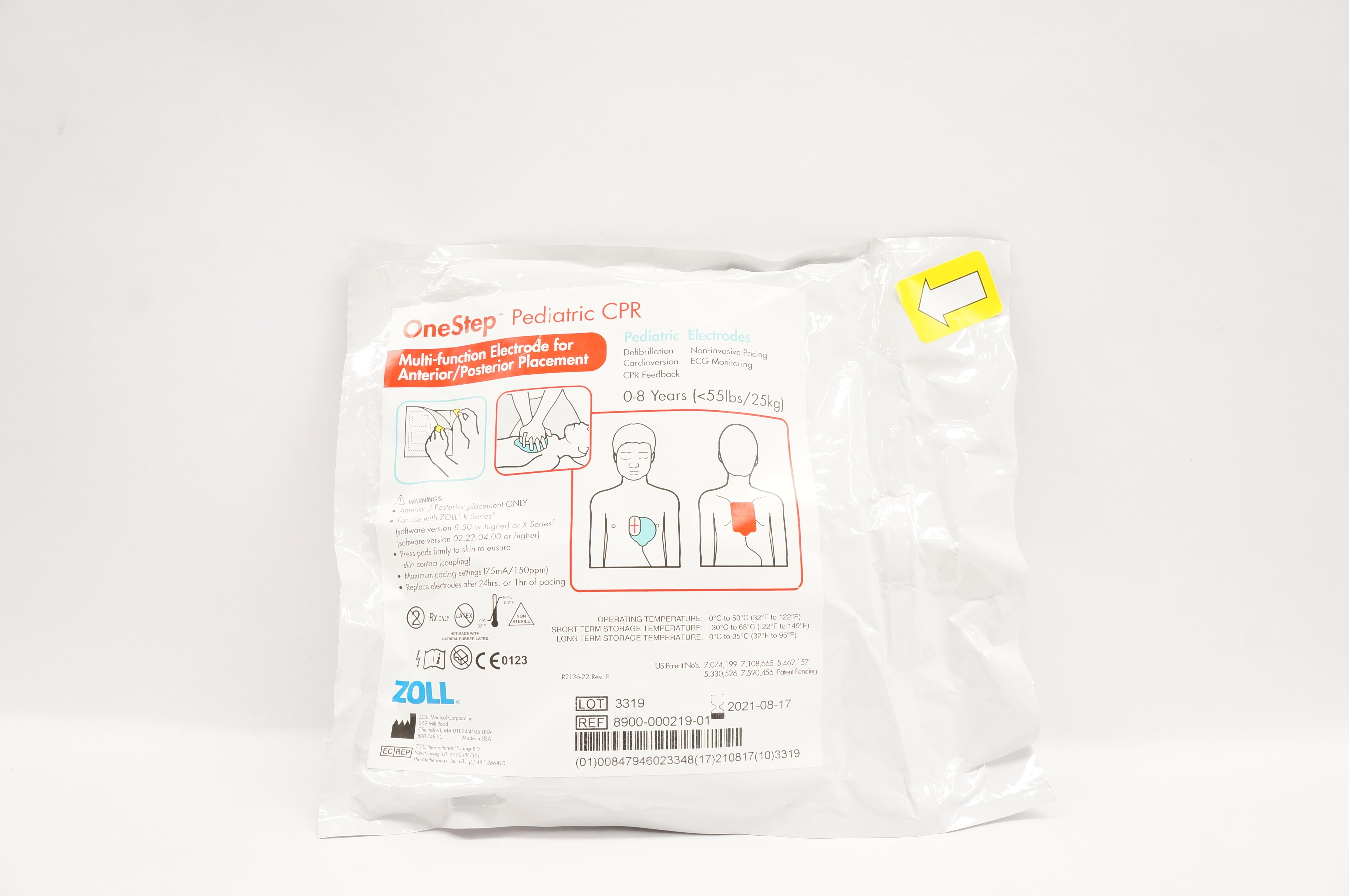 Zoll 8900-000219-01 OneStep Pediatric CPR Multifunction Electrode 0-8 Years (x)