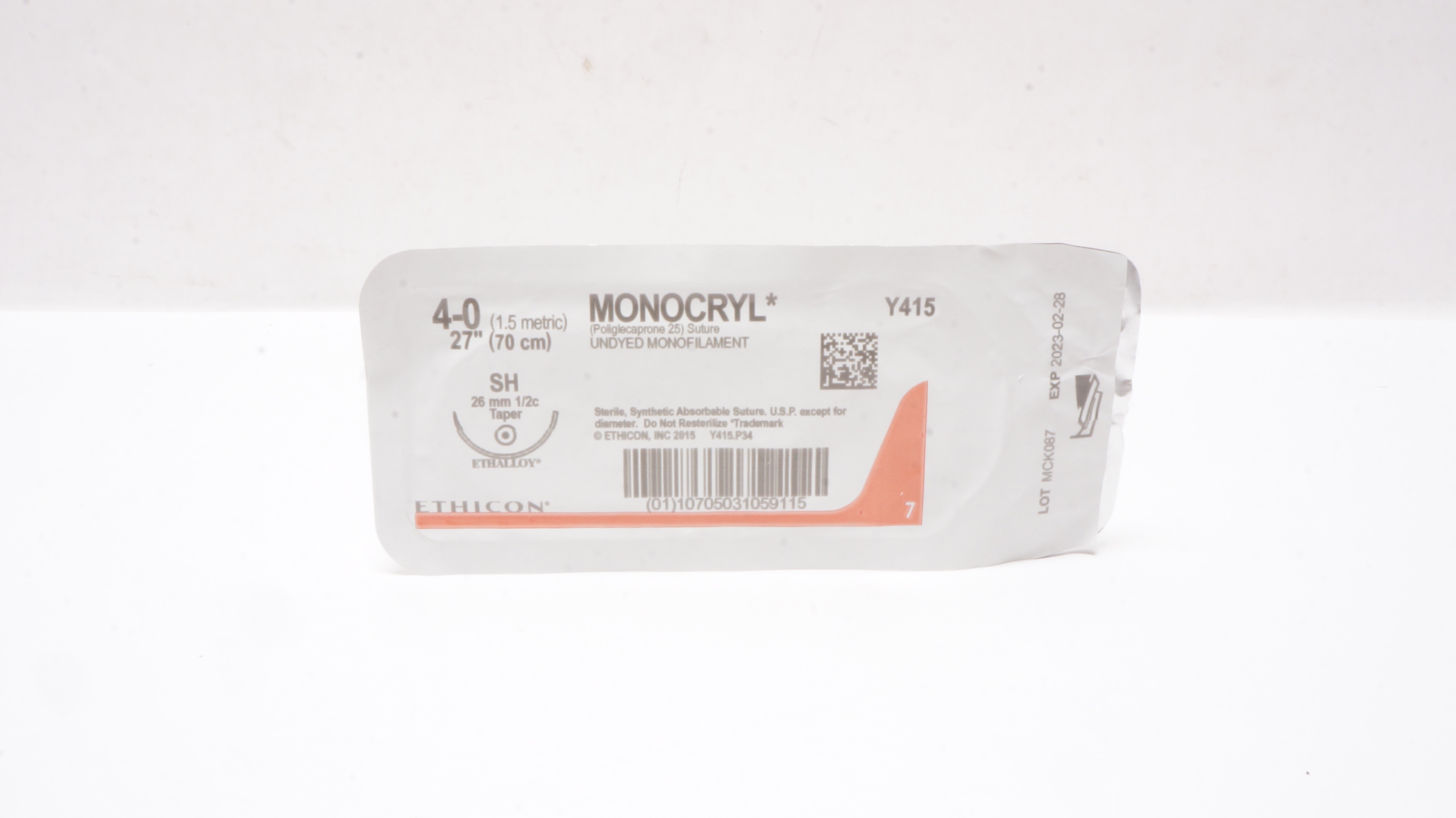 Ethicon Y415 4-0 Monocryl Poliglecaprone 25 Stre SH 26mm 1/2c Taper 27 inch (x)