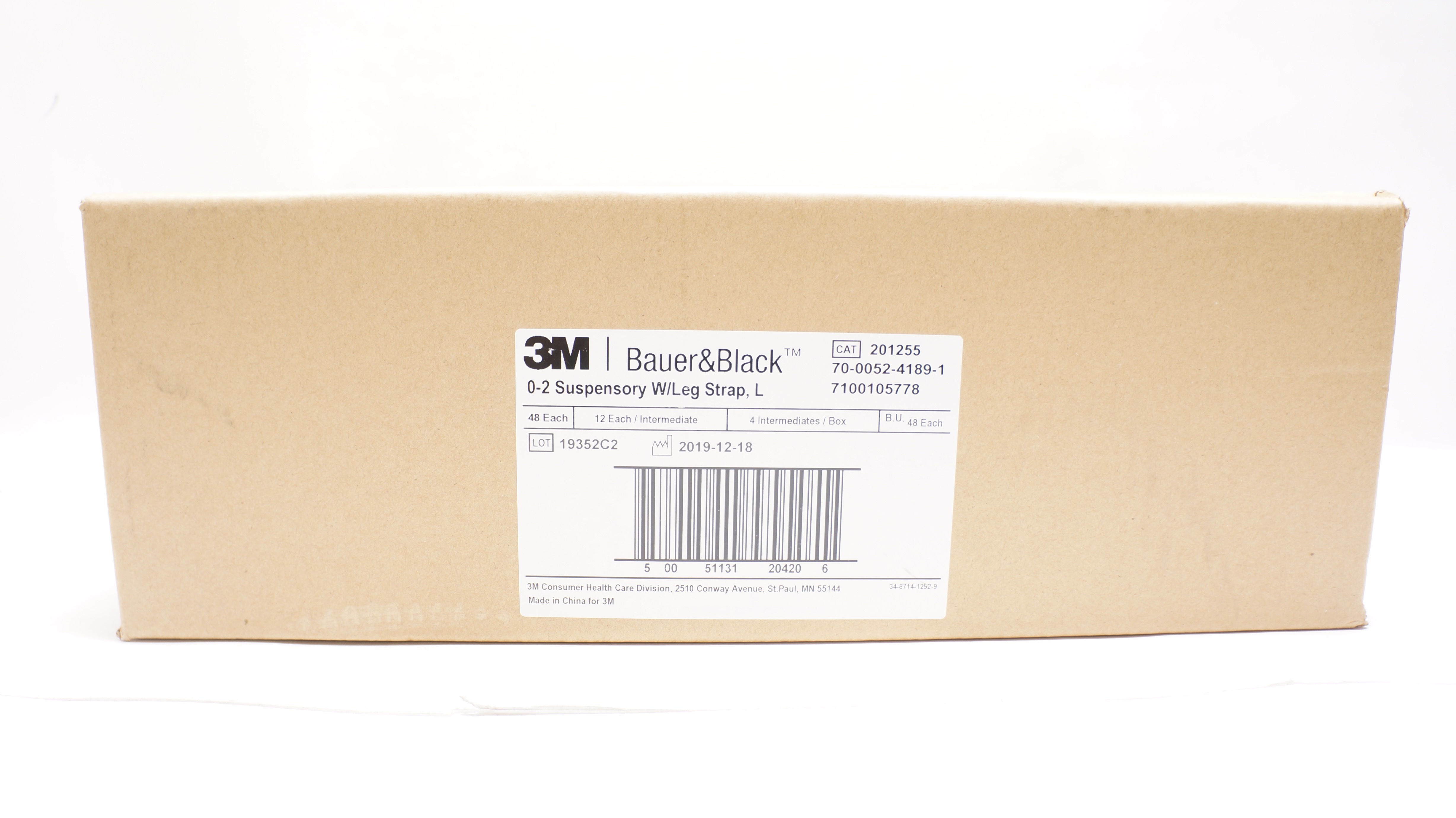 3M 201255 Bauer & Black 0-2 Suspensory with Leg Straps, Large Pouch - Case of 48