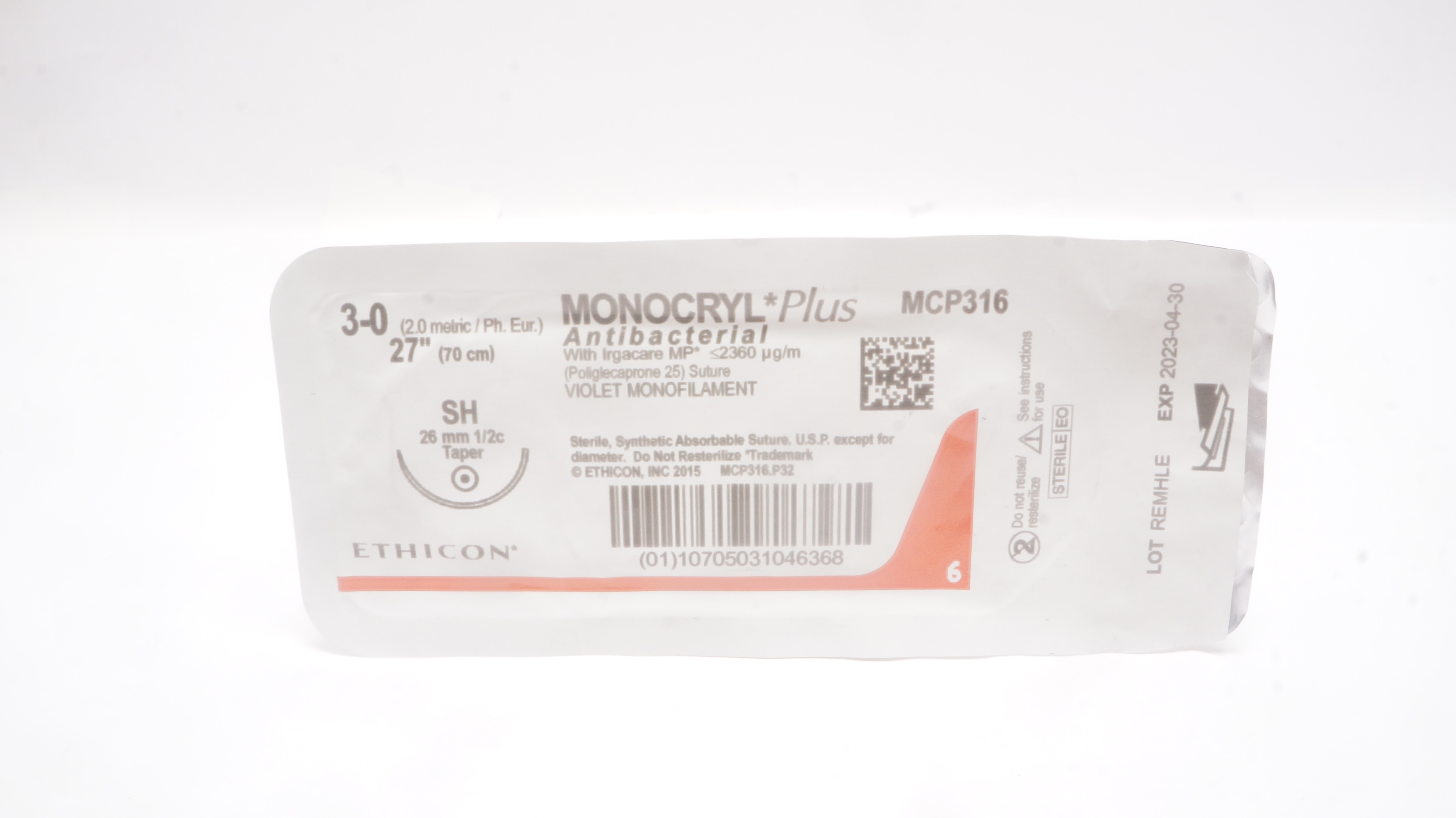 Ethicon MCP316 3-0 MONOCRYL Plus, SH, 26mm 1/2c Taper, 27inch (x)