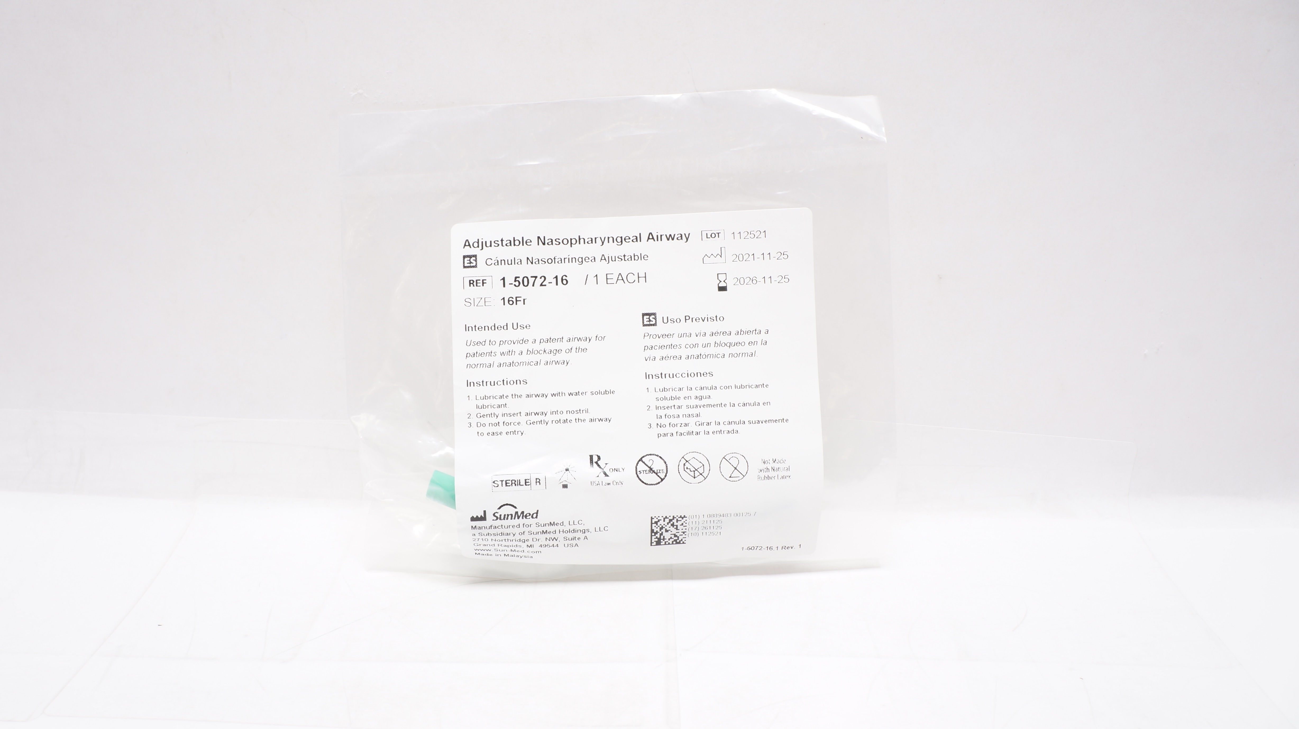 SunMed 1-5072-16 Adjustable Nasopharyngeal Airway 16Fr