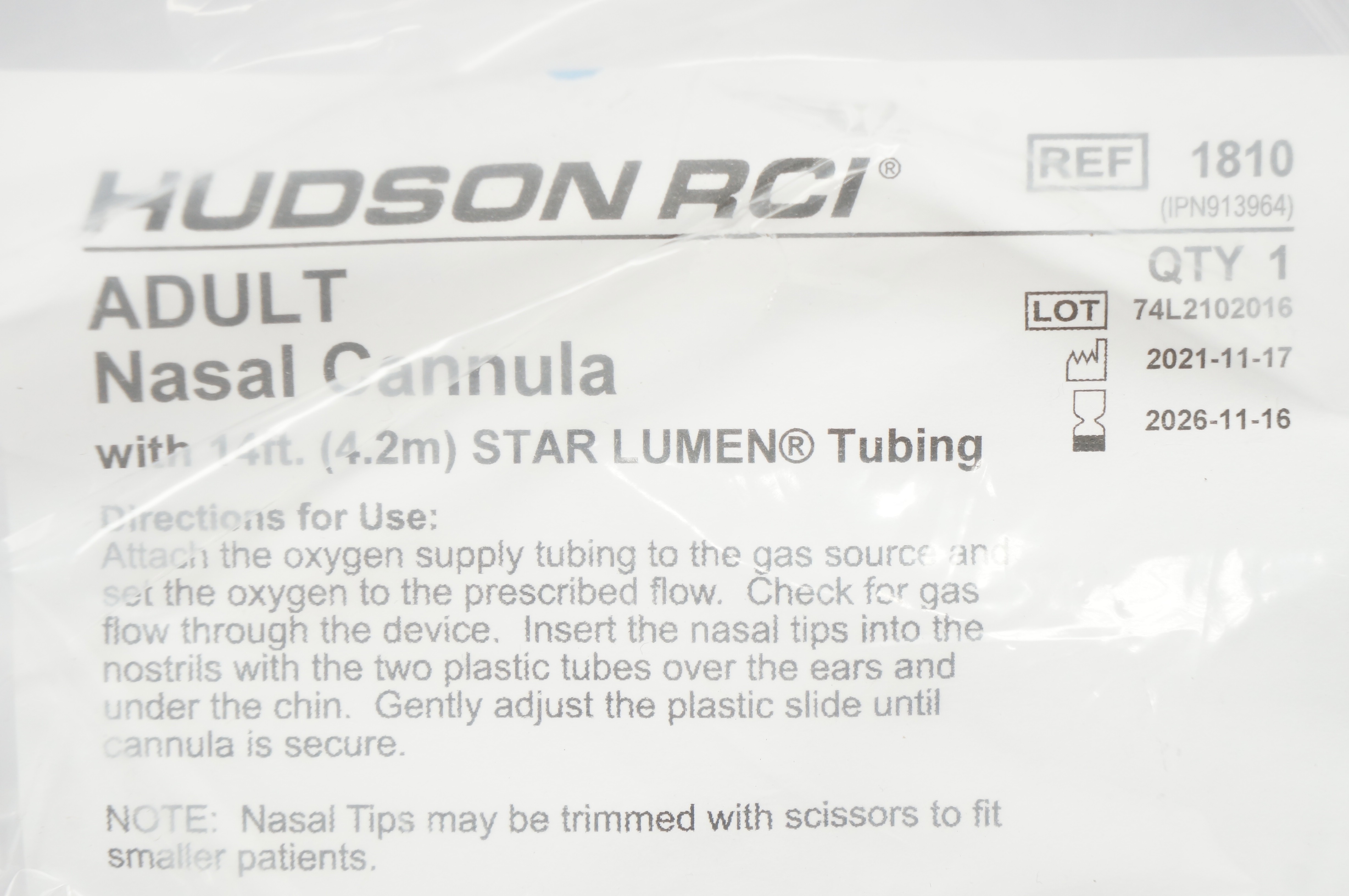 Teleflex 1810 Hudson RCI Adult Nasal Cannula with 14Ft Star Lumen Tubing