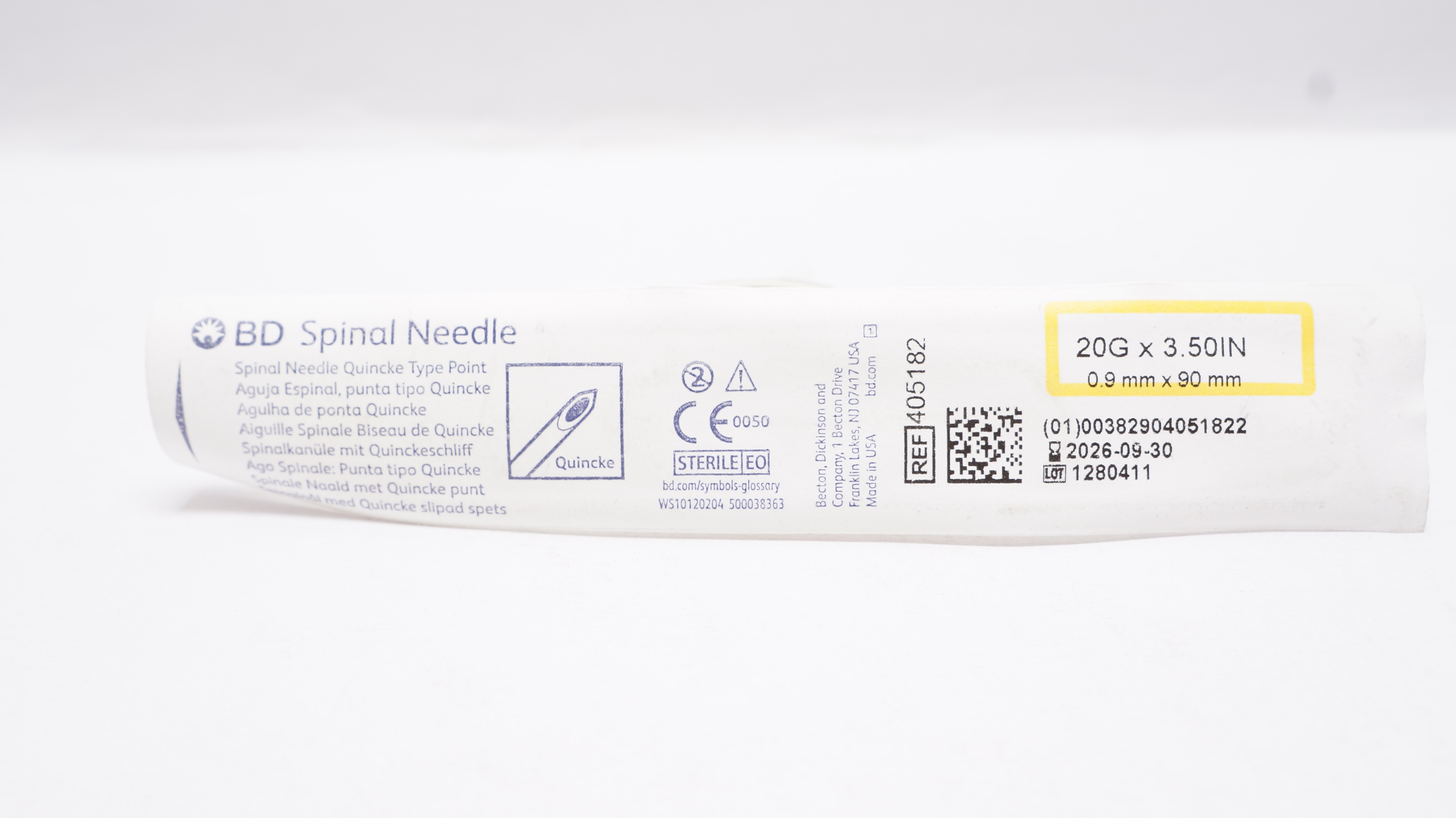 BD 405182 Spinal Ndle Quincke Type Point 20G x 3.50inch