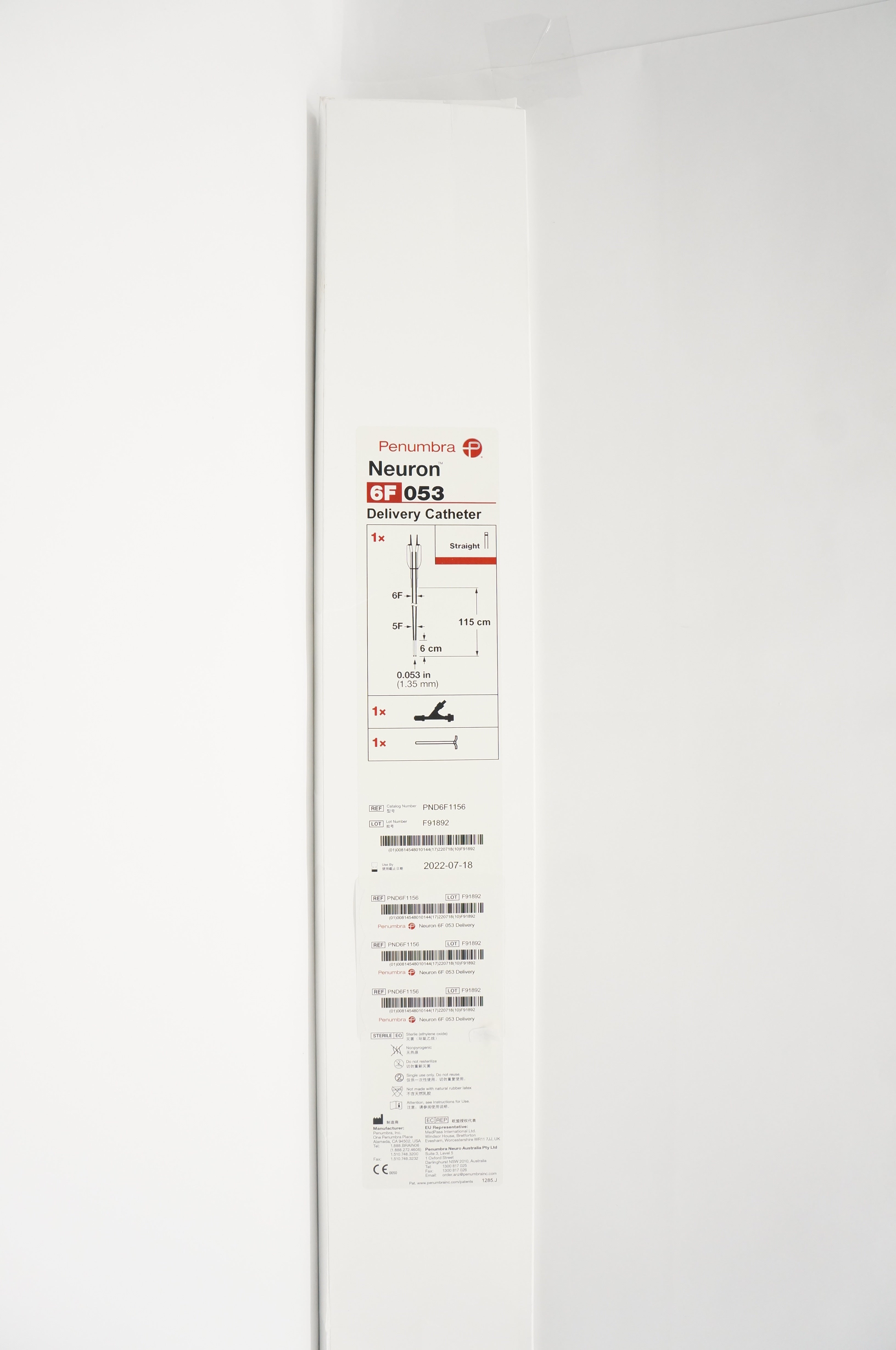 Penumbra PND6F1156 Neuron Delivery Cath. Straight 6F x 0.053inch