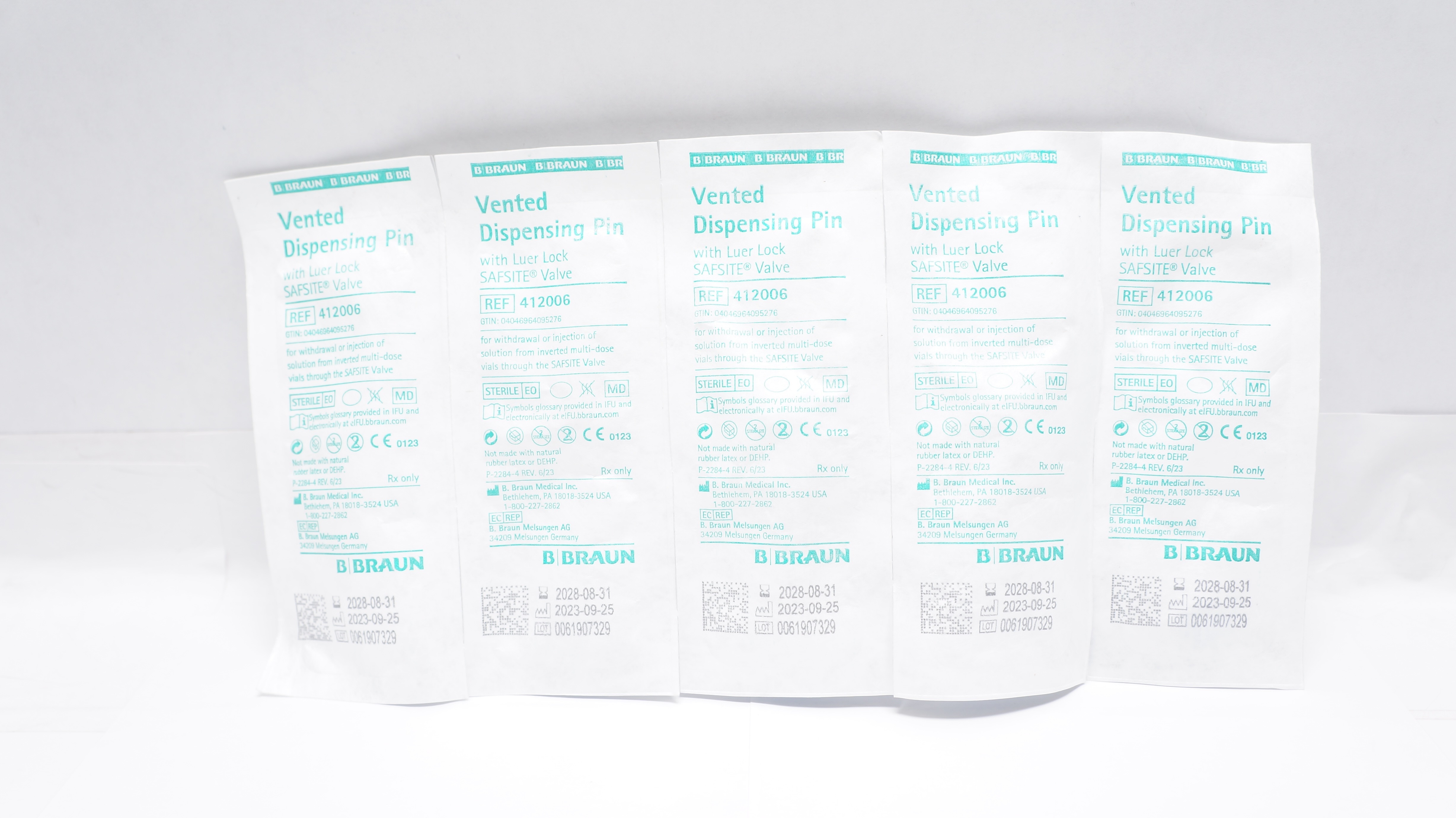 B.Braun 412006 Vented Dispensing Pin W/ Luer Lock Safsite Valve - Lot of 5