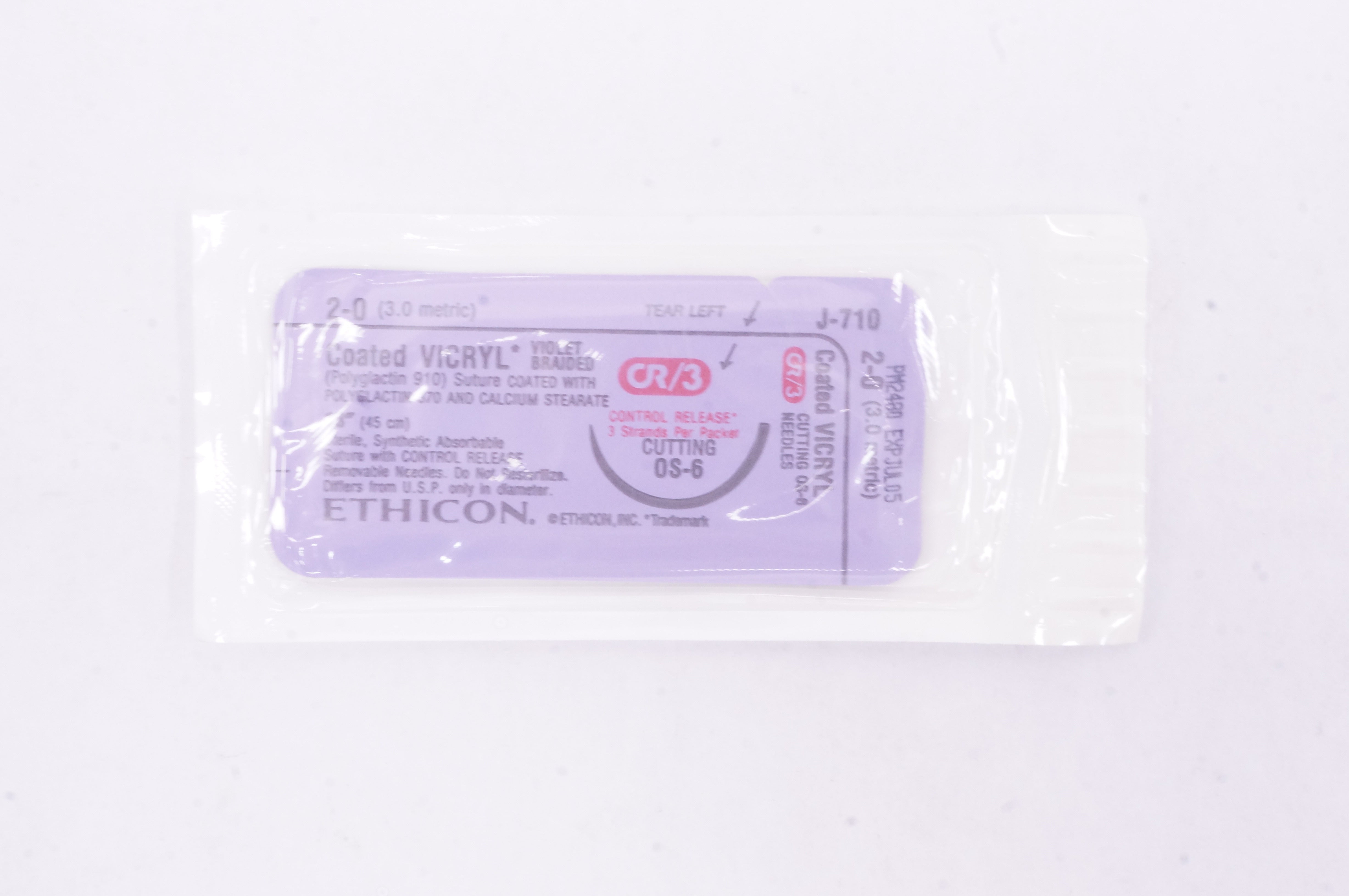 Ethicon J-710 2-0 Coated Vicryl Stre OS-6 Cutting Needles, 18inch (x)