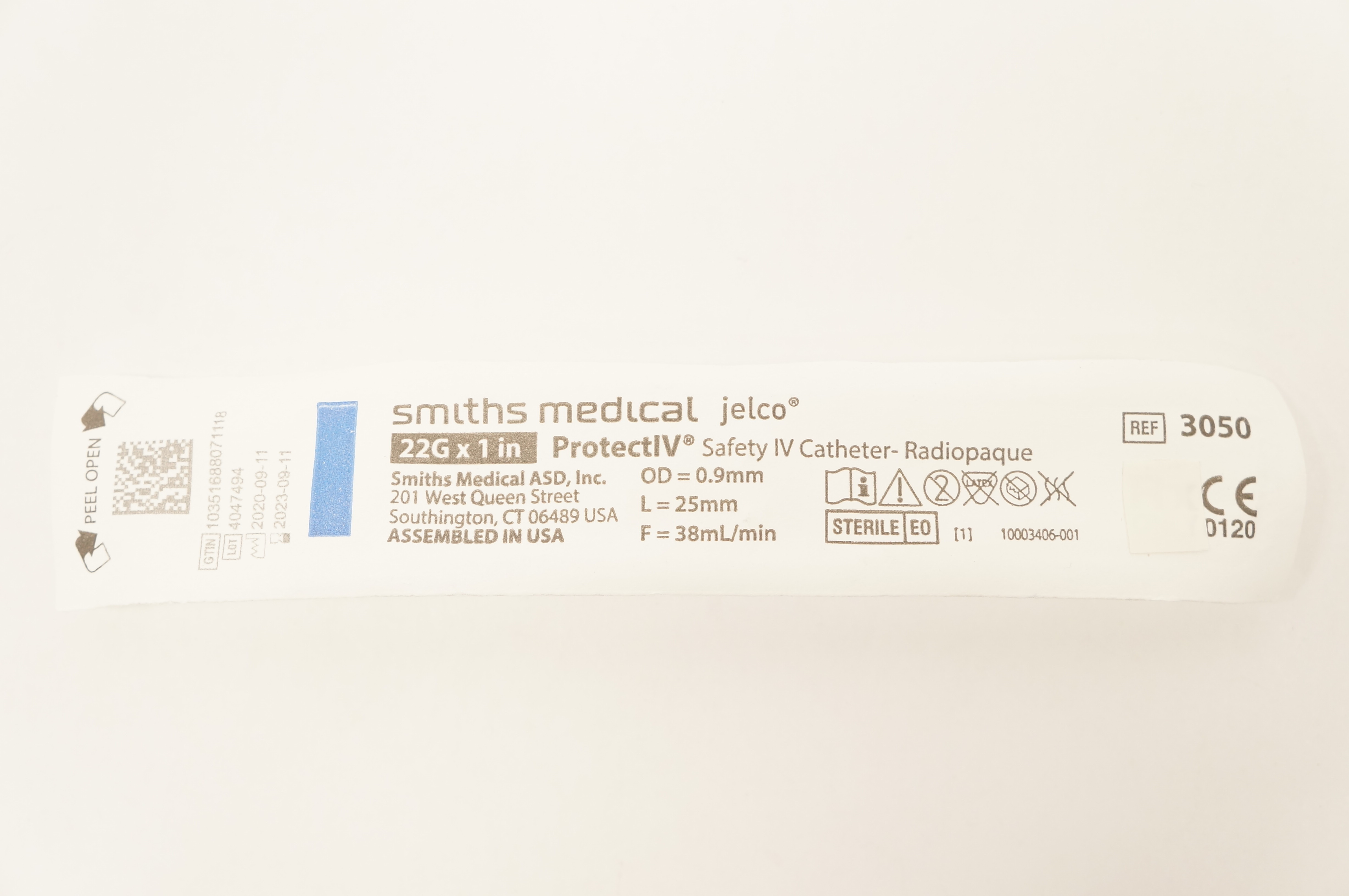 Smiths Medical 3050 JELCO ProtectIV Safety I.V. Cath. 22G x 1inch