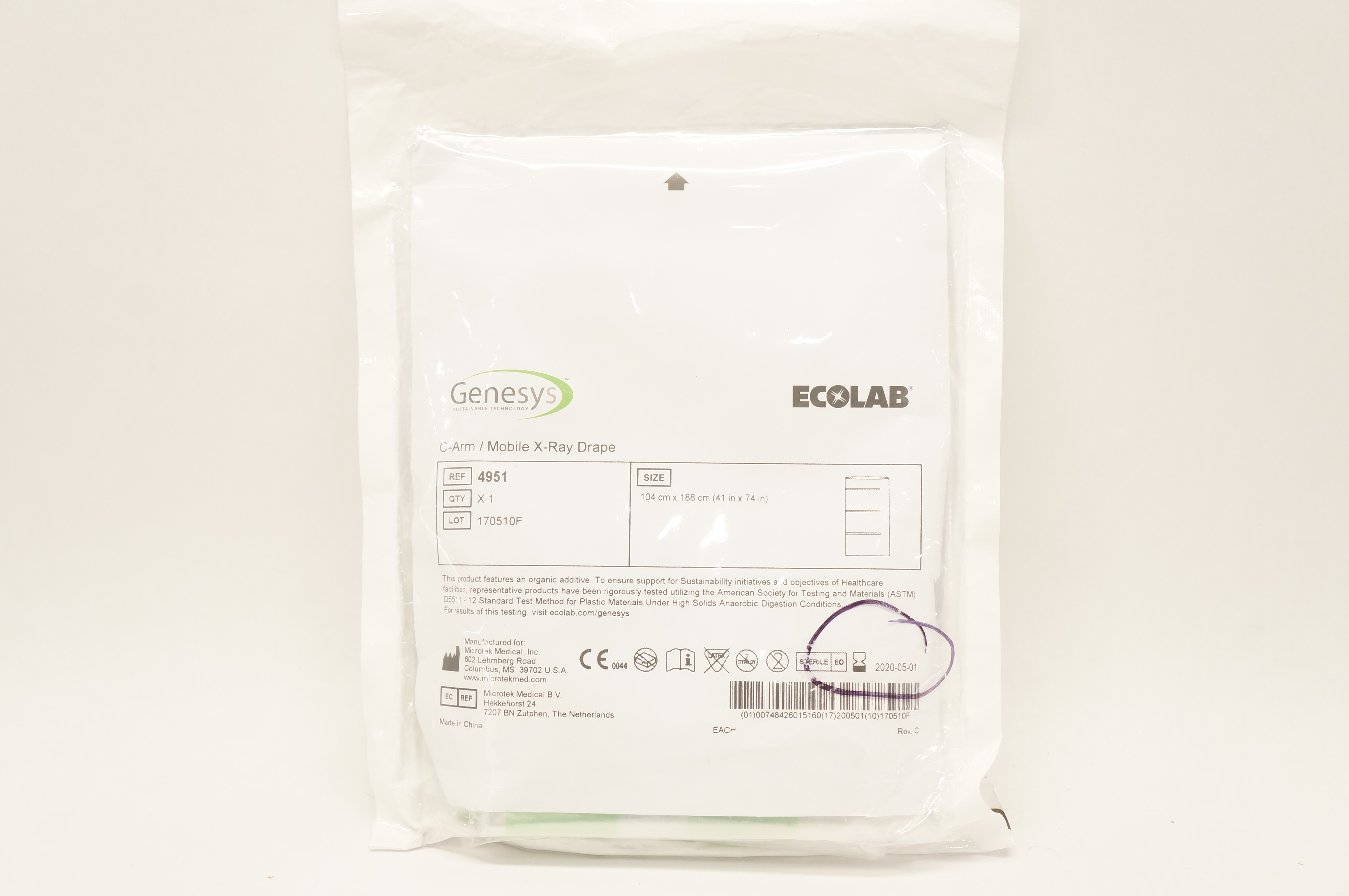 Microtek 4951 Genesys Ecolab C-Arm/Mobile X-Ray Drape 41inch x 74inch (x)