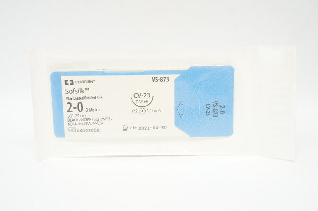 Covidien VS-873 Sofsilk 2-0 30inch CV-23 17mm Wax Coated Black Silk Stre (x)