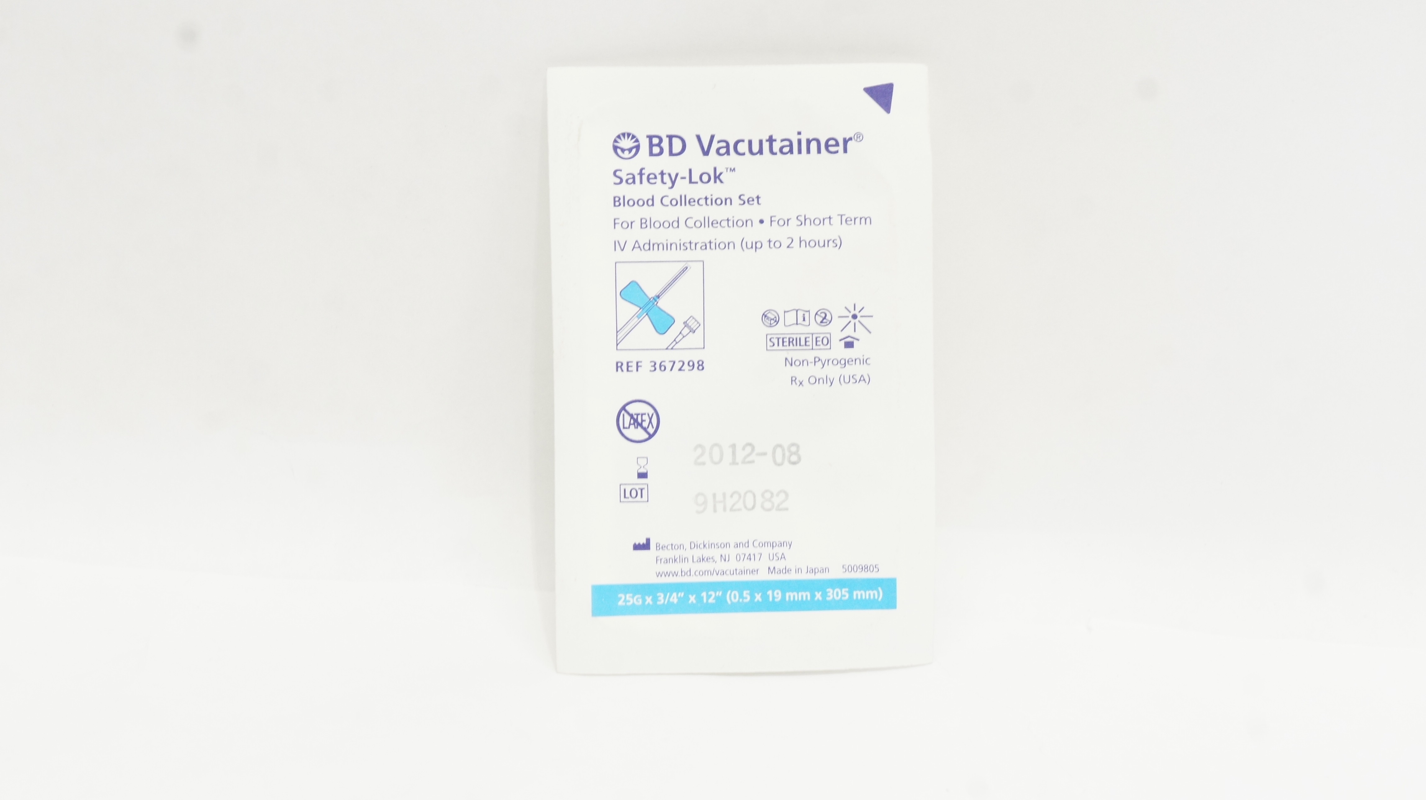 BD 367298 Vacutainer Safety-Lok Blood Collection Set 25G x 3/4inch x 12inch (x)