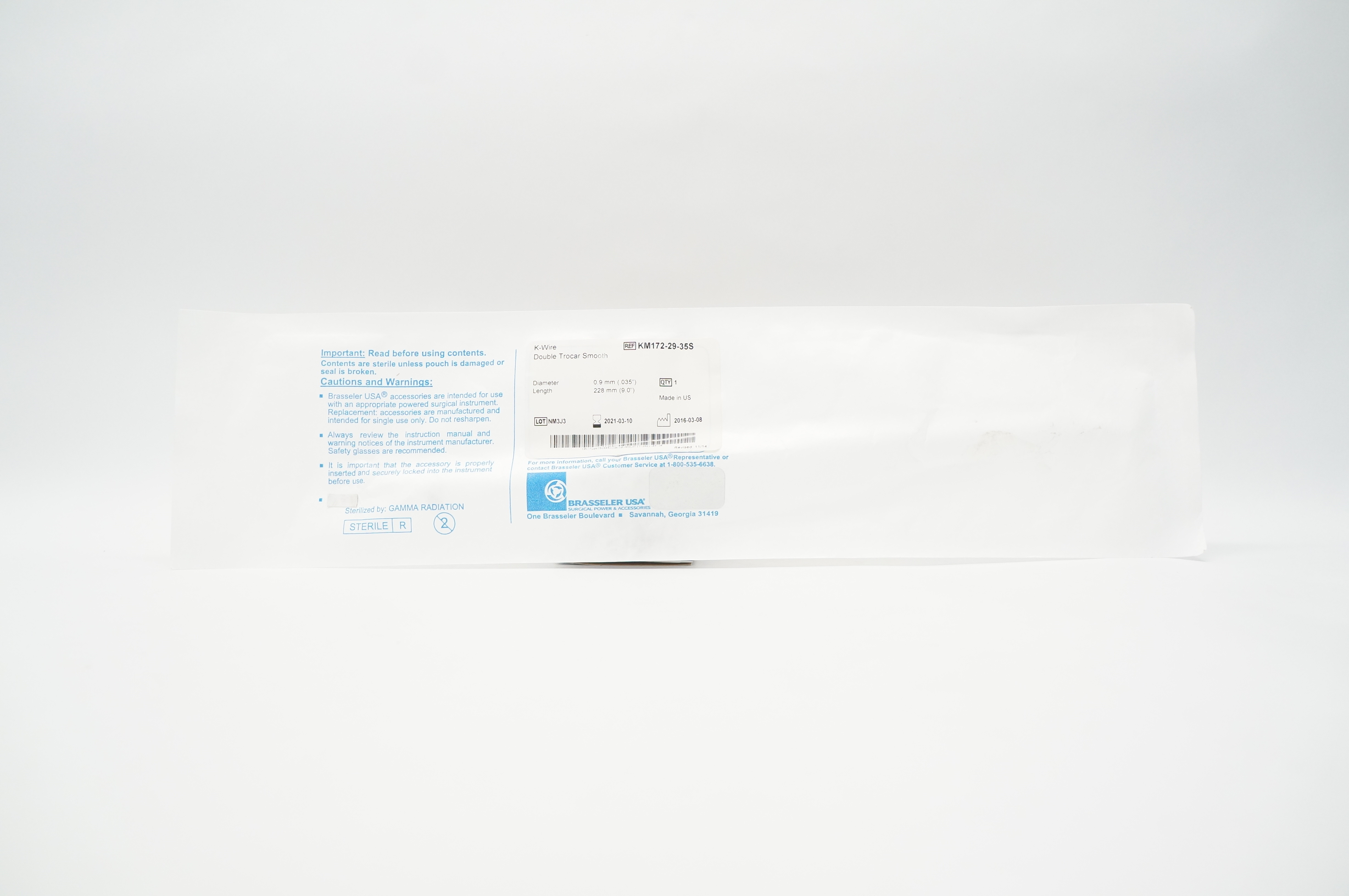 Brasseler KM172-29-35S K-Wire Double Trocar Smooth .035inch x 9.0 inch (x)